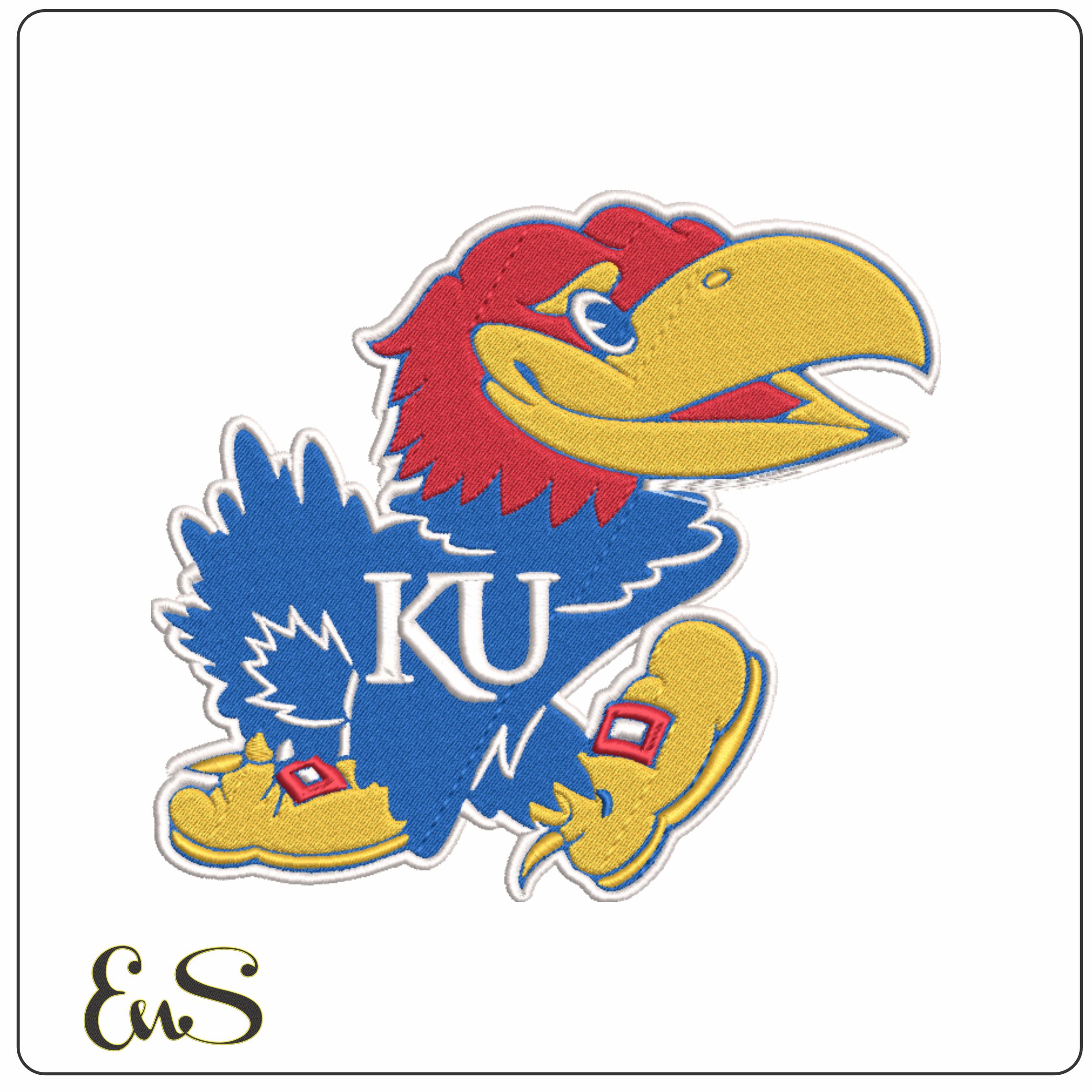 Kansas Jayhawks KU Jayhawk Mascot Logo Embroidery Design