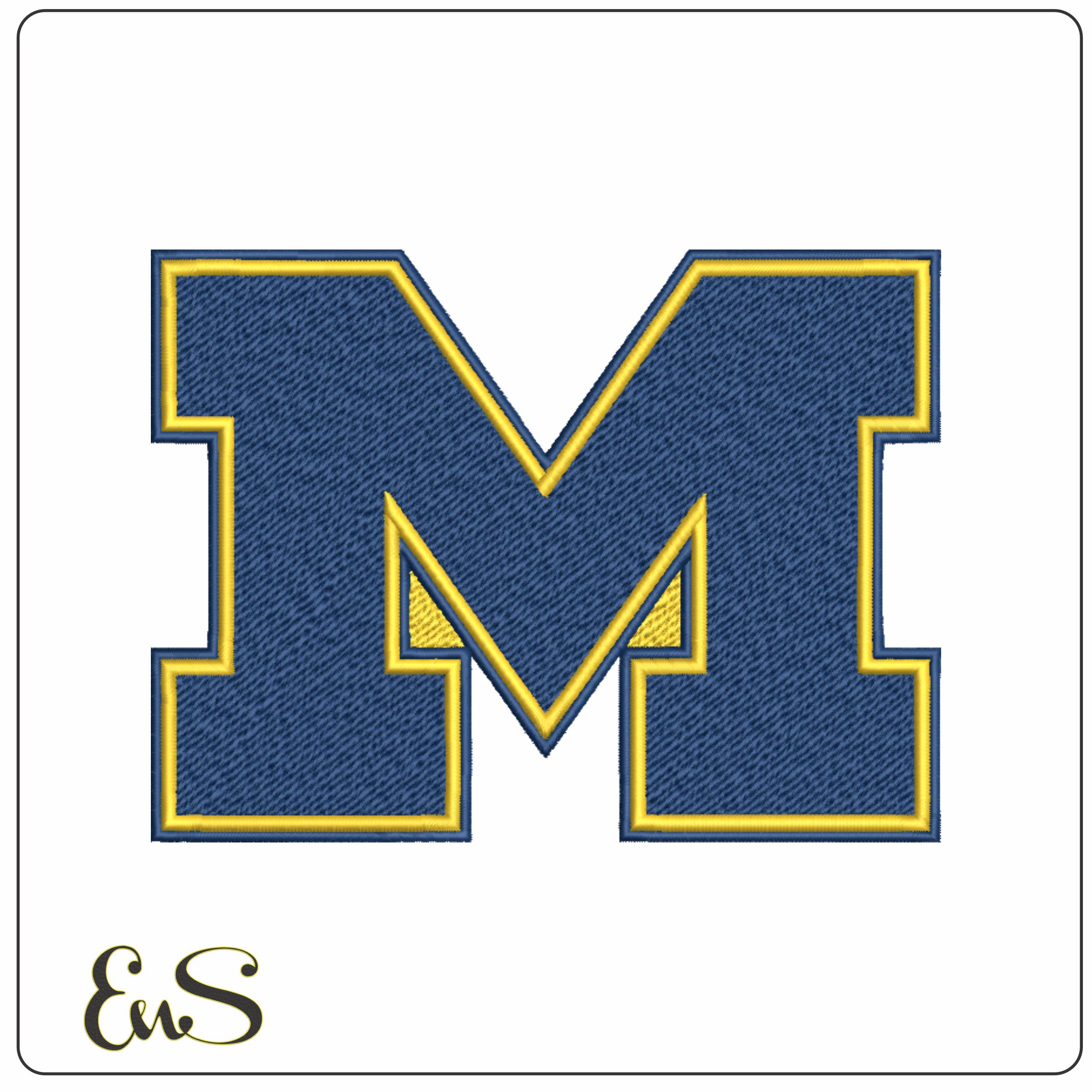 Michigan Wolverines Navy Block M with Maize Inline Embroidery Design