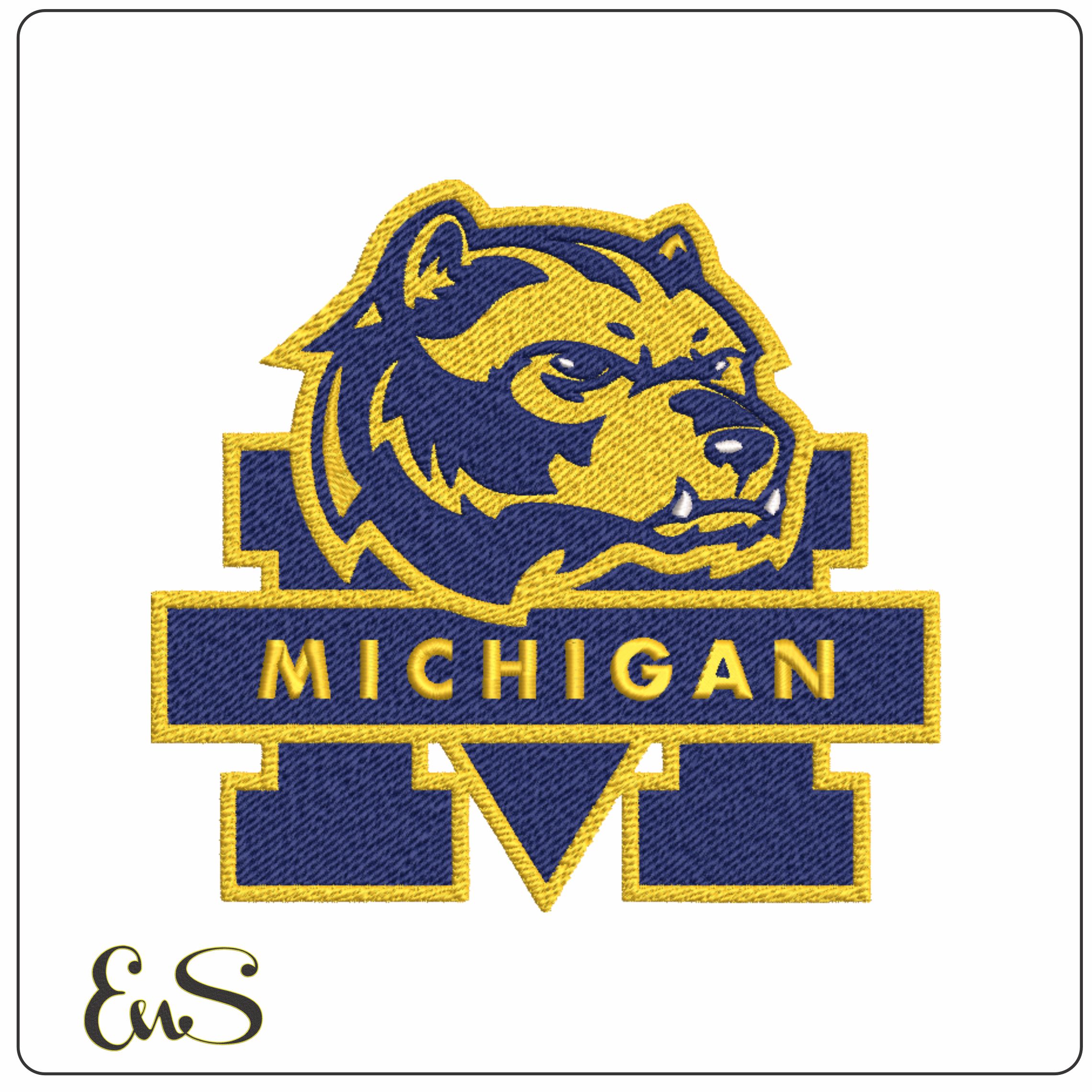 Michigan Wolverines Mascot Banner Block M Embroidery Design
