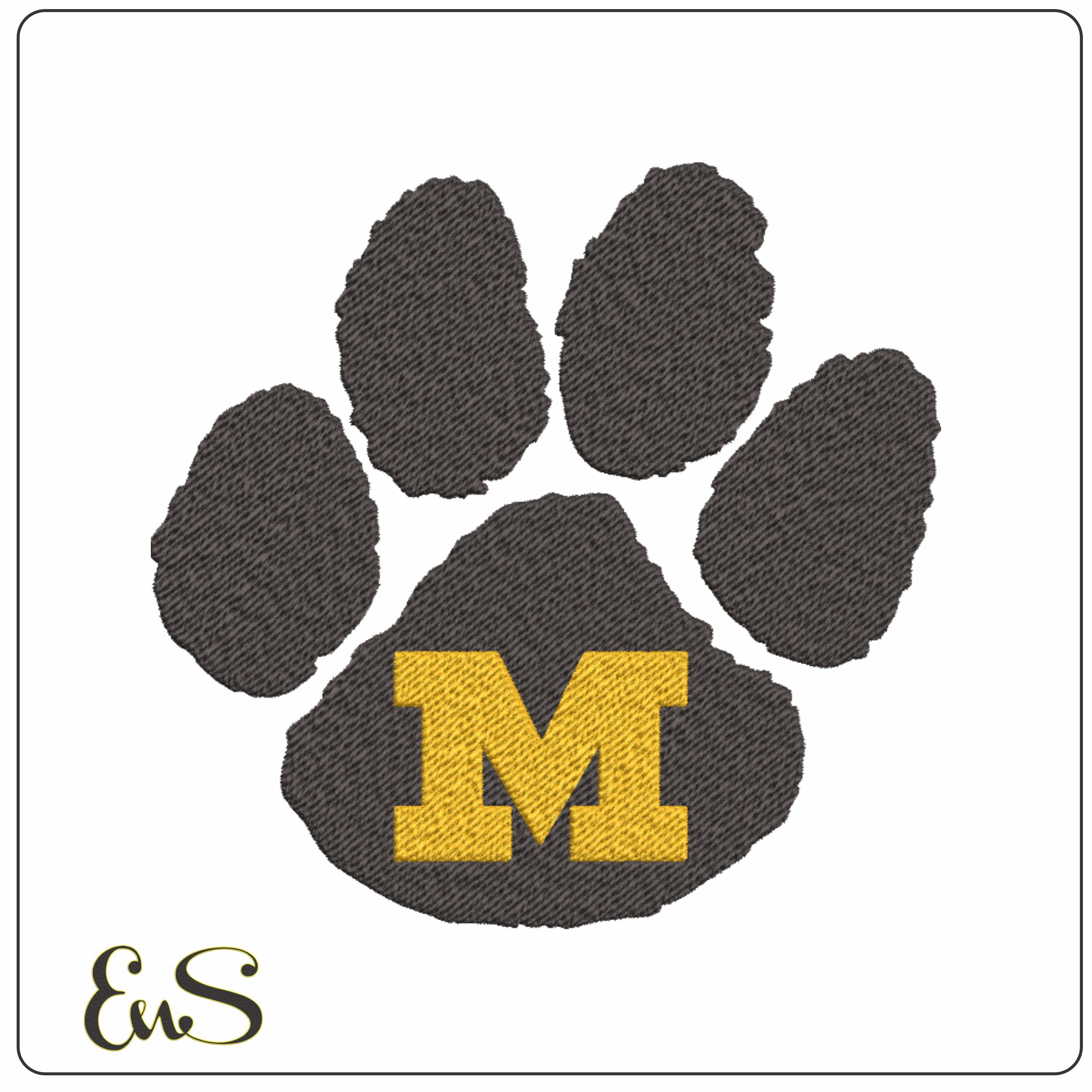 Missouri Tigers Paw Print M Embroidery Design