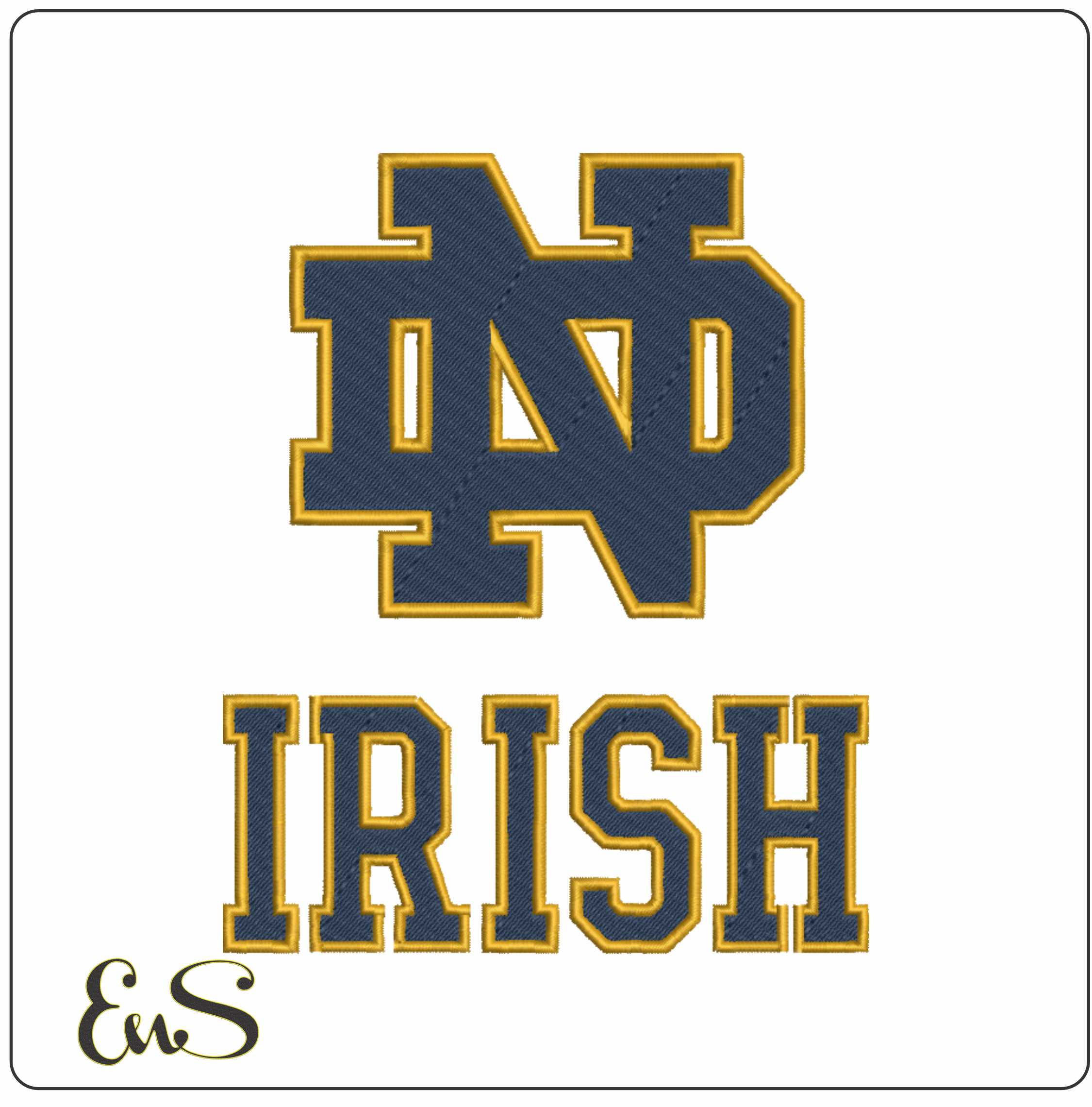 Notre Dame Fighting Irish ND Monogram with IRISH Embroidery Design