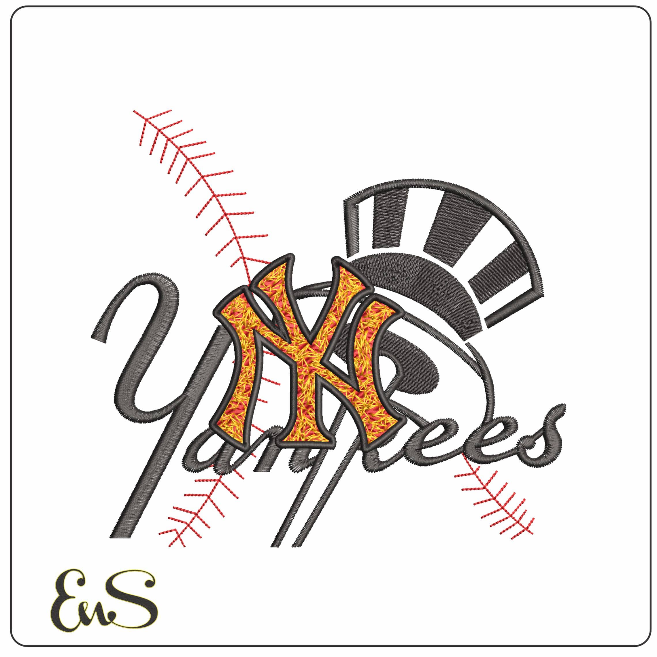 New York NY Yankees on Fire - Elegant embroidery design file - instant download