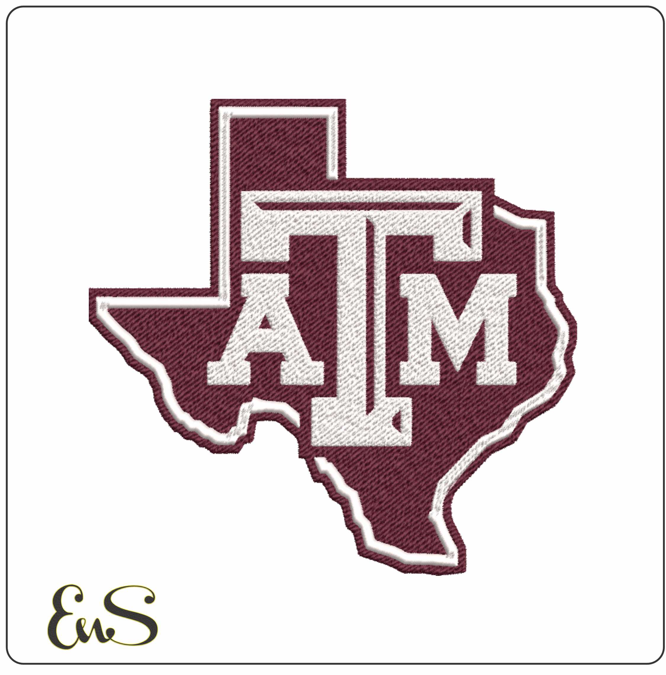 Texas A&M Aggies ATM in Texas State Outline Embroidery Design