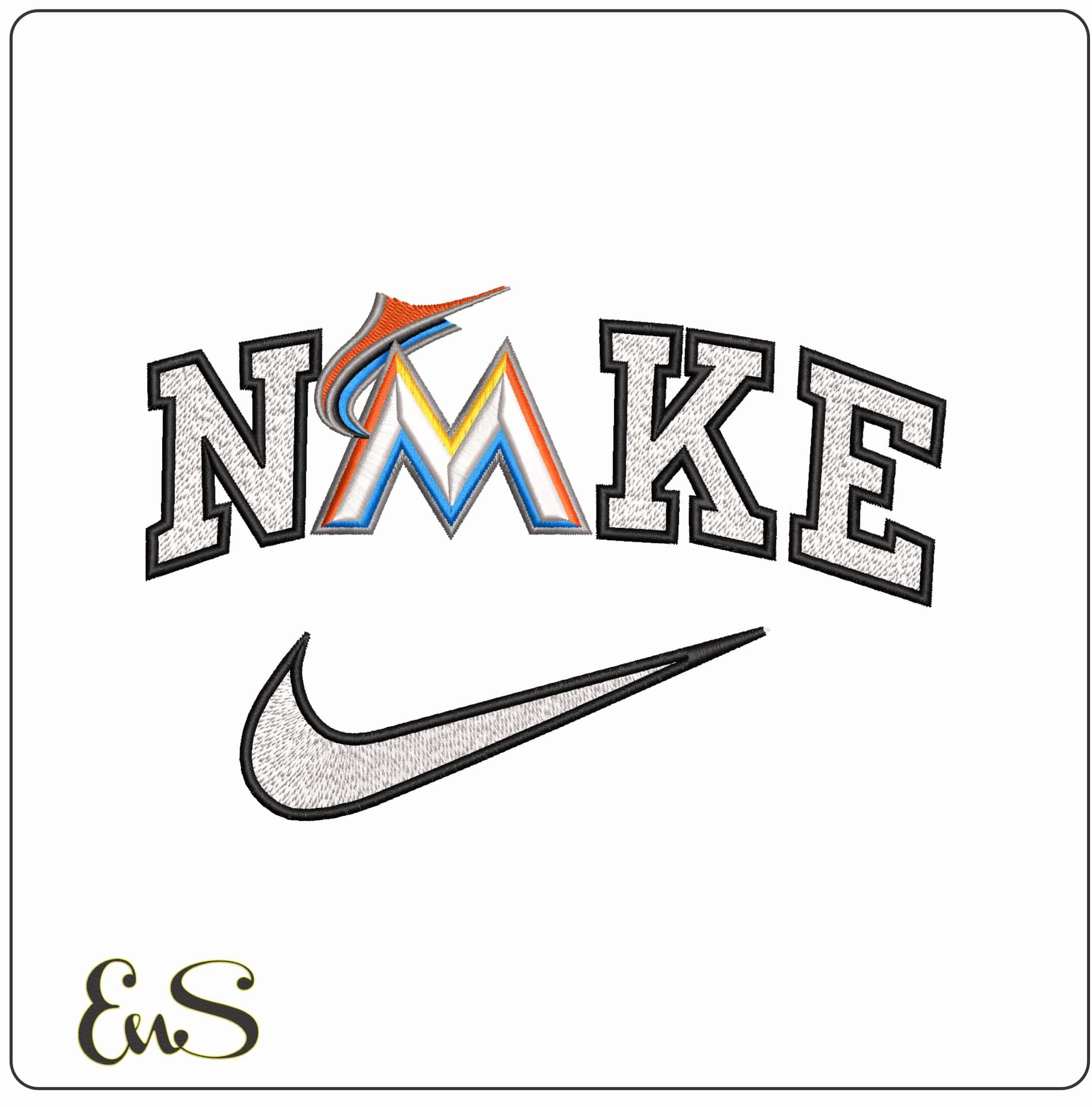 Nike Miami Marlins MLB  - Elegant embroidery design file-instant download