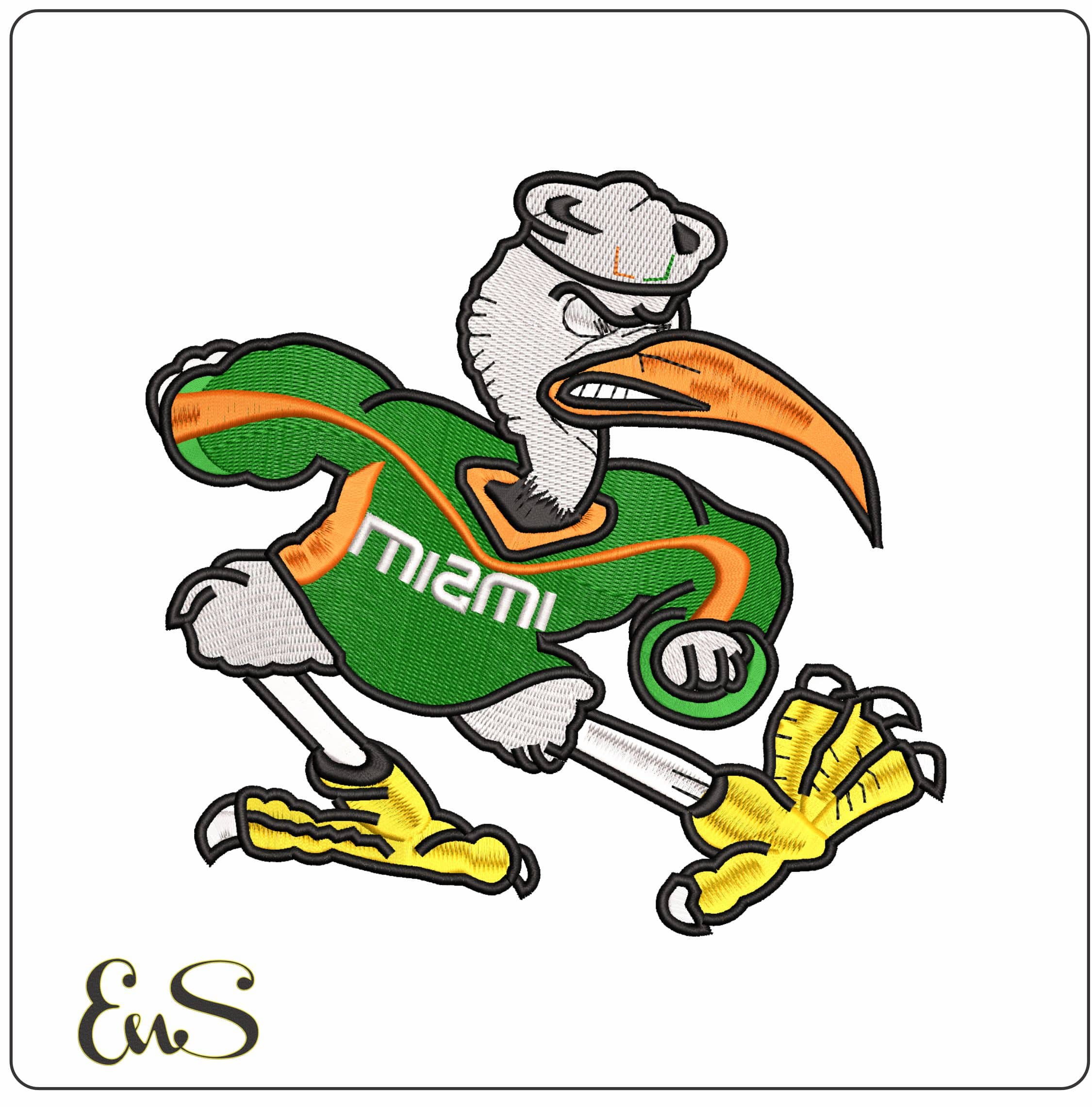 Sebastian the Ibis Miami Hurricanes Mascot Embroidery Design