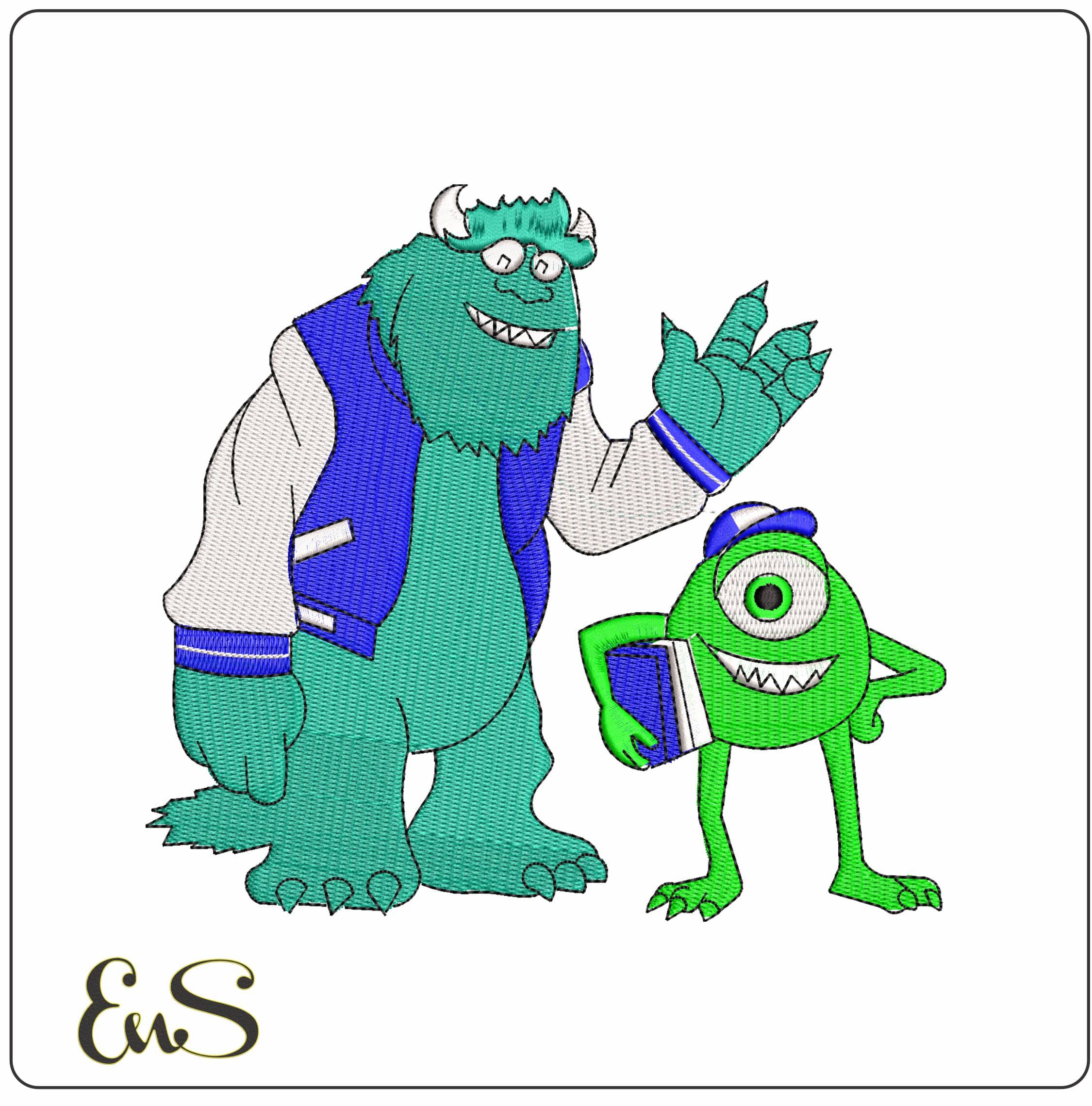 Sully and Mike Monsters Inc University - Elegant embroidery design file-instant download