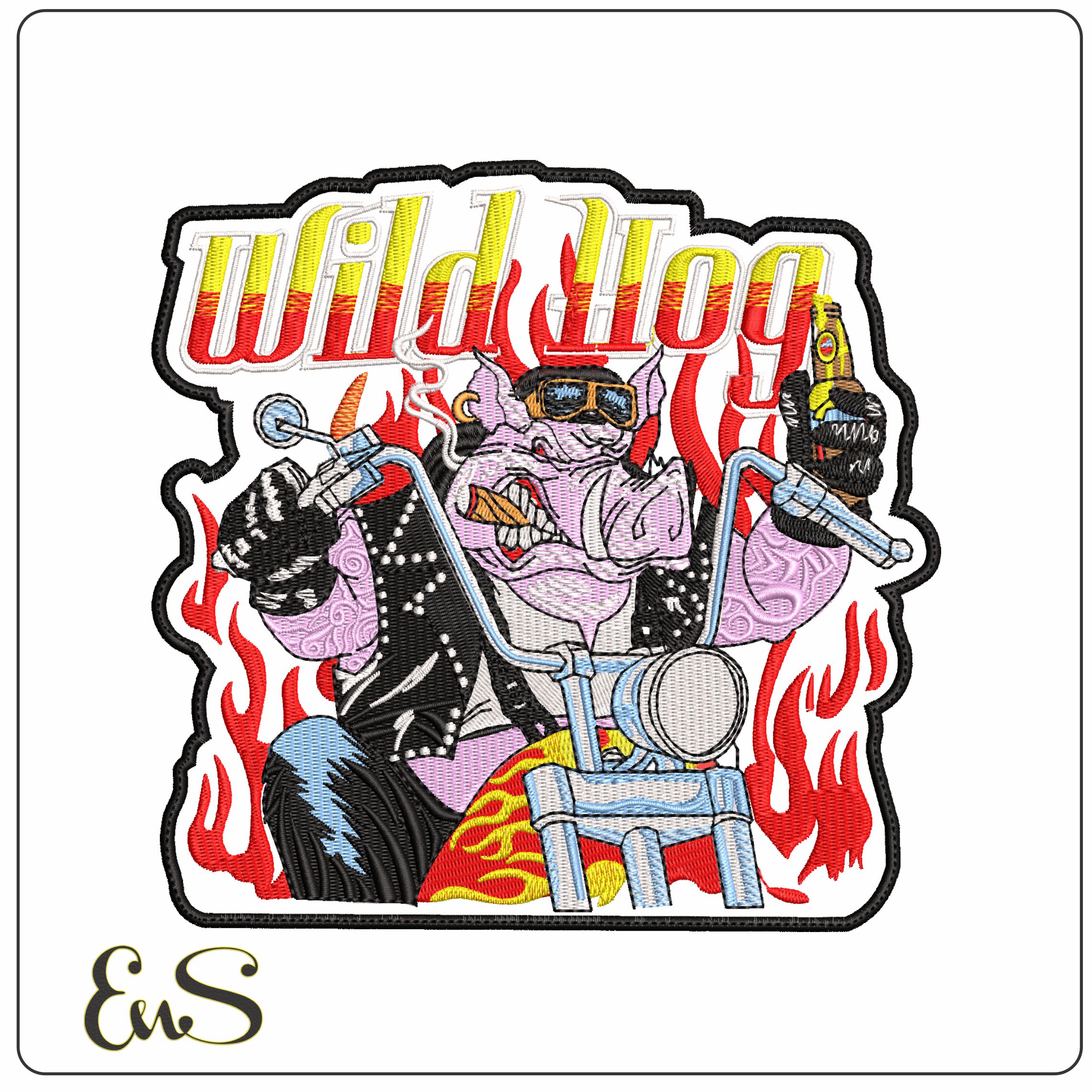 Wild Hog on a Bike - Elegant embroidery design file-instant download