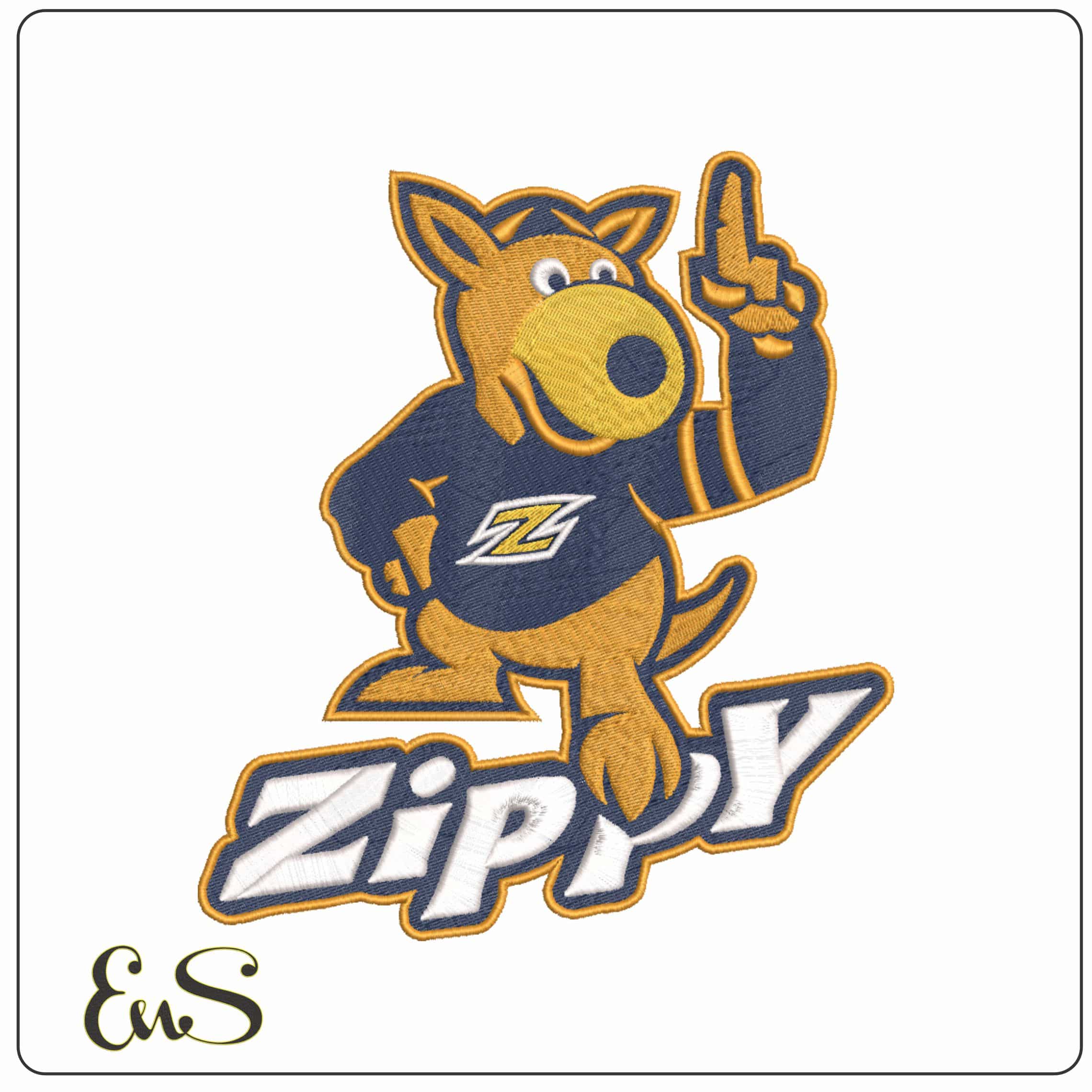 Akron Zips Zippy Kangaroo Number 1 Embroidery Design
