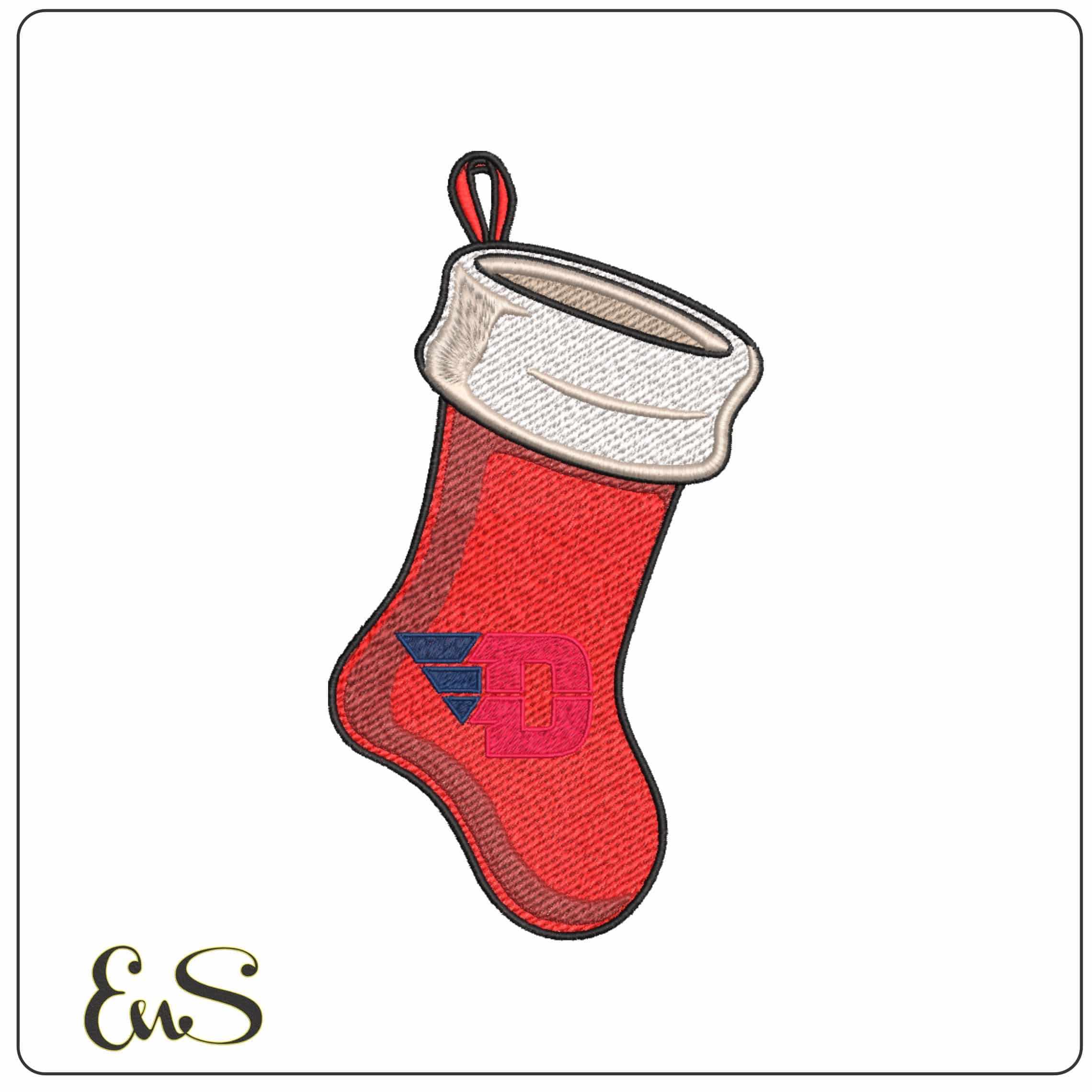 Dayton Flyers Winged UD Christmas Stocking Embroidery Design