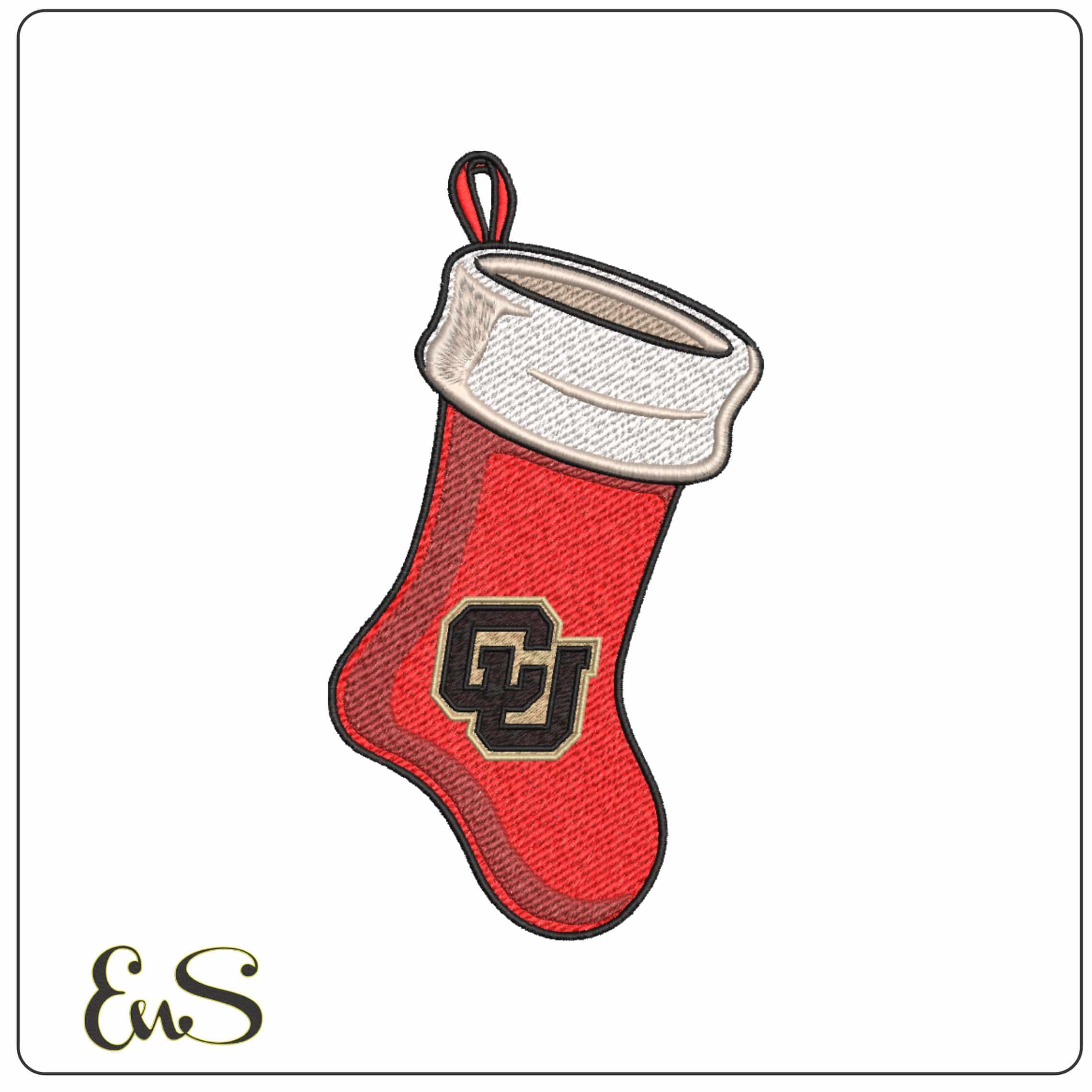Colorado Buffaloes Interlocking CU Christmas Stocking Embroidery Design