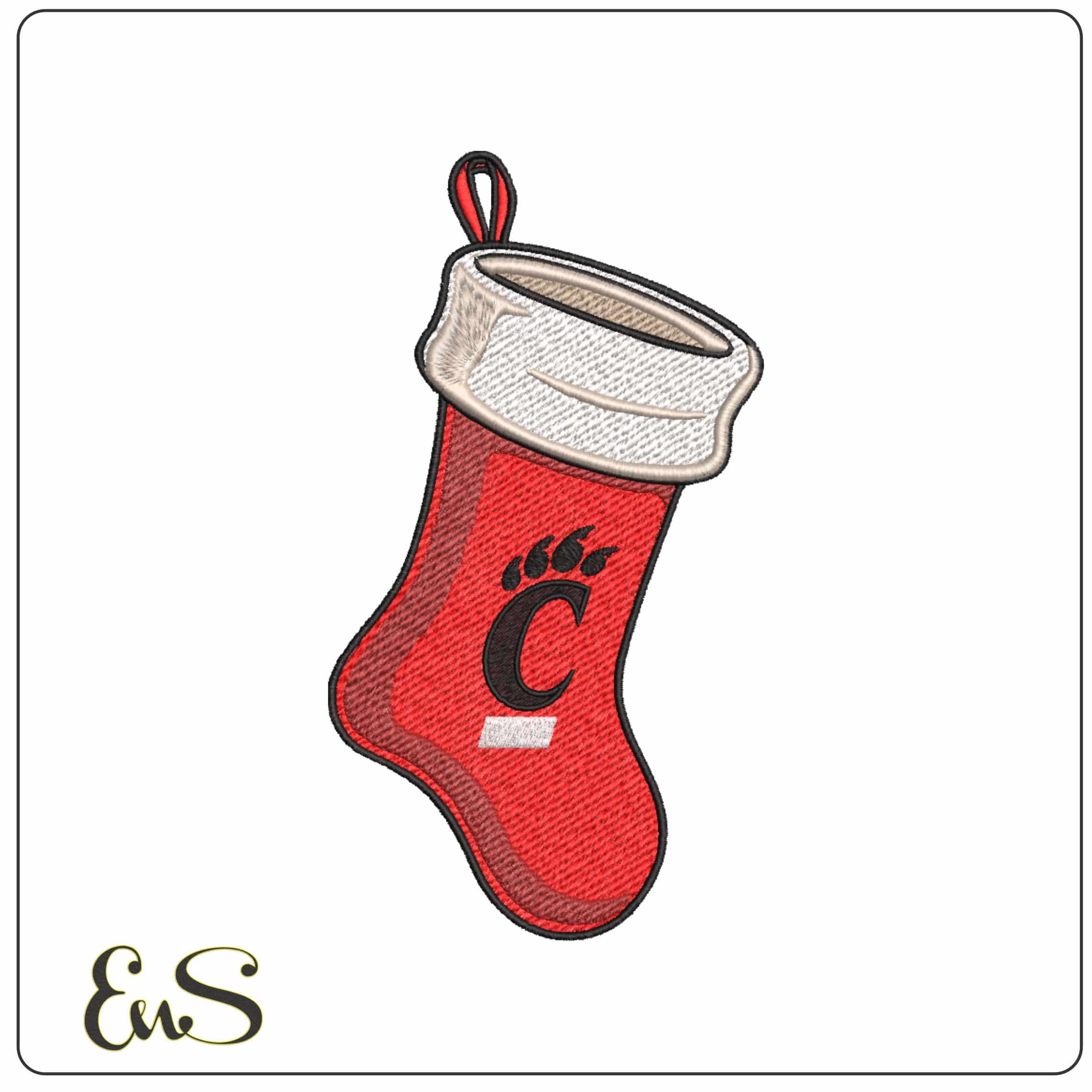 Cincinnati Bearcats Claw C Christmas Stocking Embroidery Design