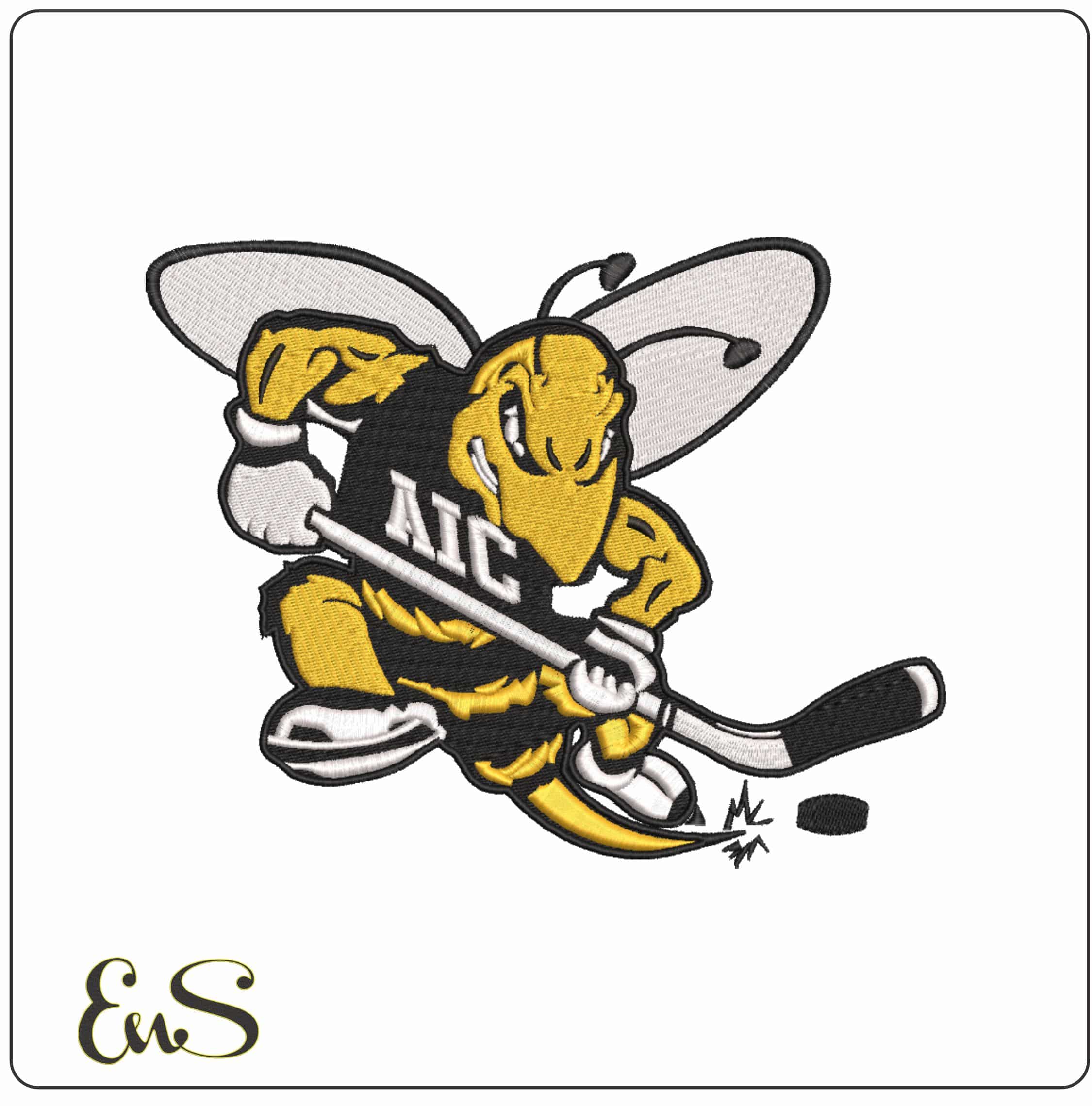 AIC Yellow Jackets Hockey Mascot Embroidery Design