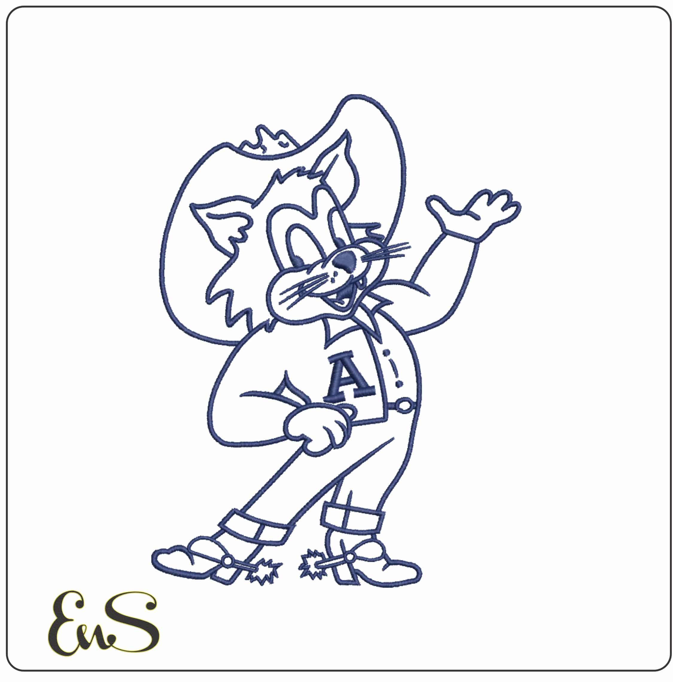 Arizona Wildcats 1950 Cowboy Mascot Outline Embroidery Design