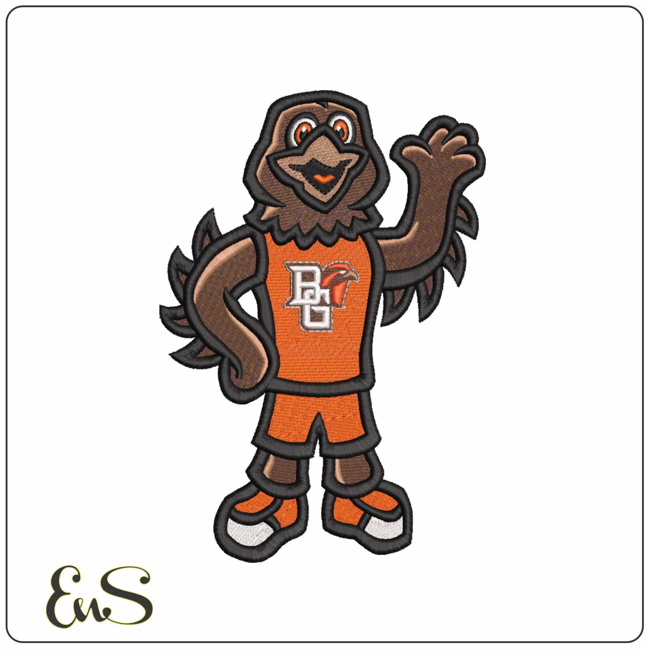 Bowling Green Falcons Freddie Falcon Waving Mascot Embroidery Design