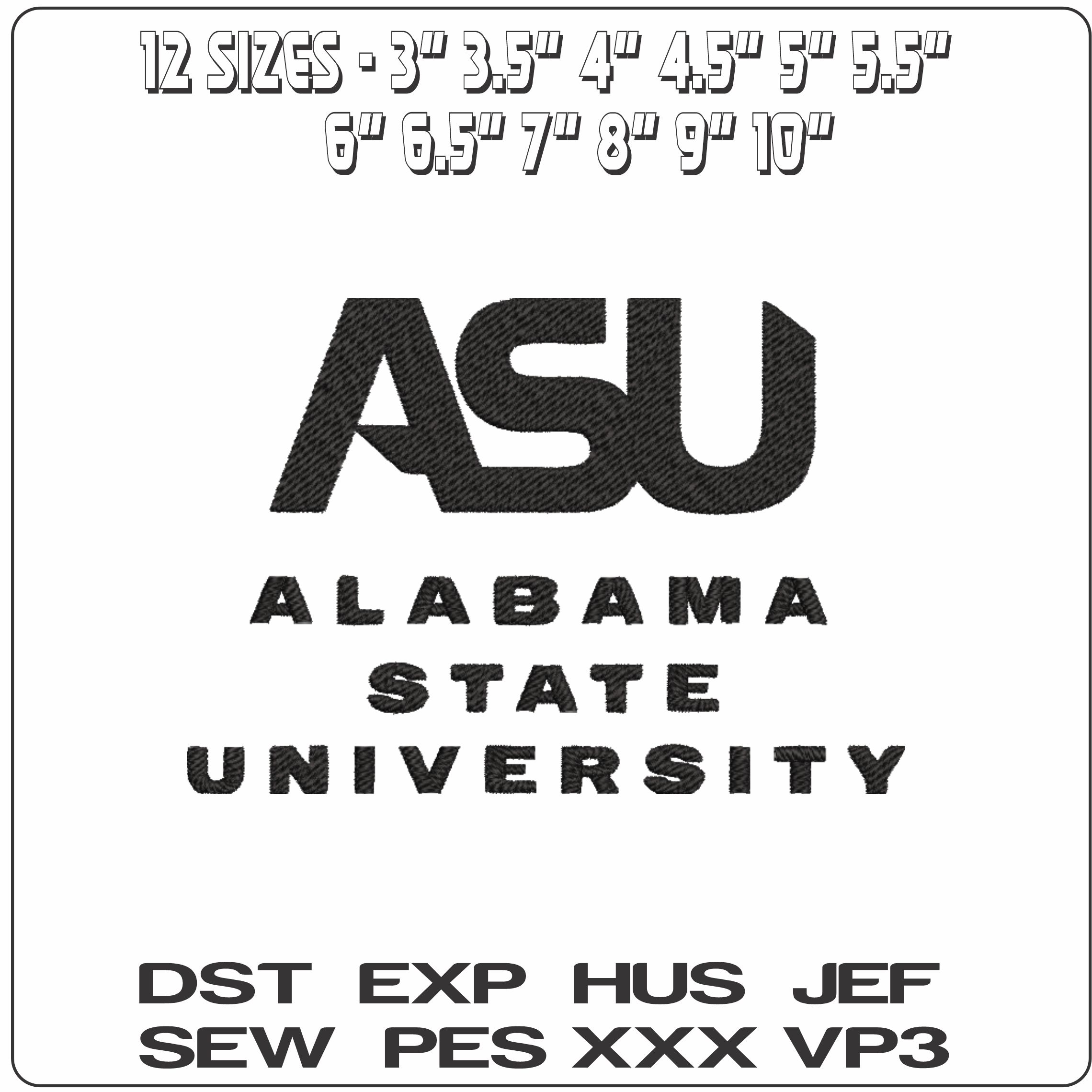 Alabama State Hornets ASU with University Name Embroidery Design
