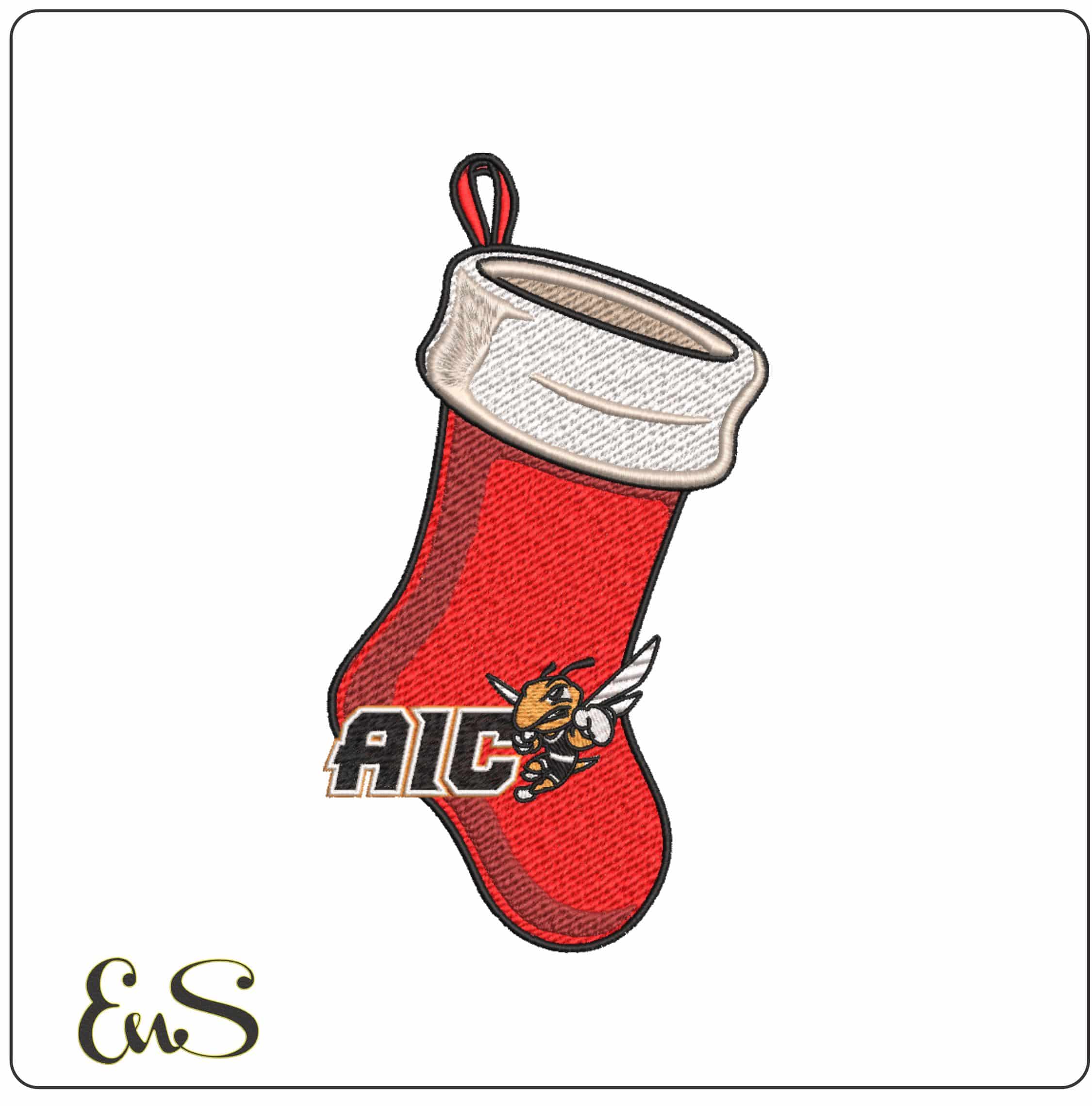 AIC Yellow Jackets Rex Mascot Christmas Stocking Embroidery Design