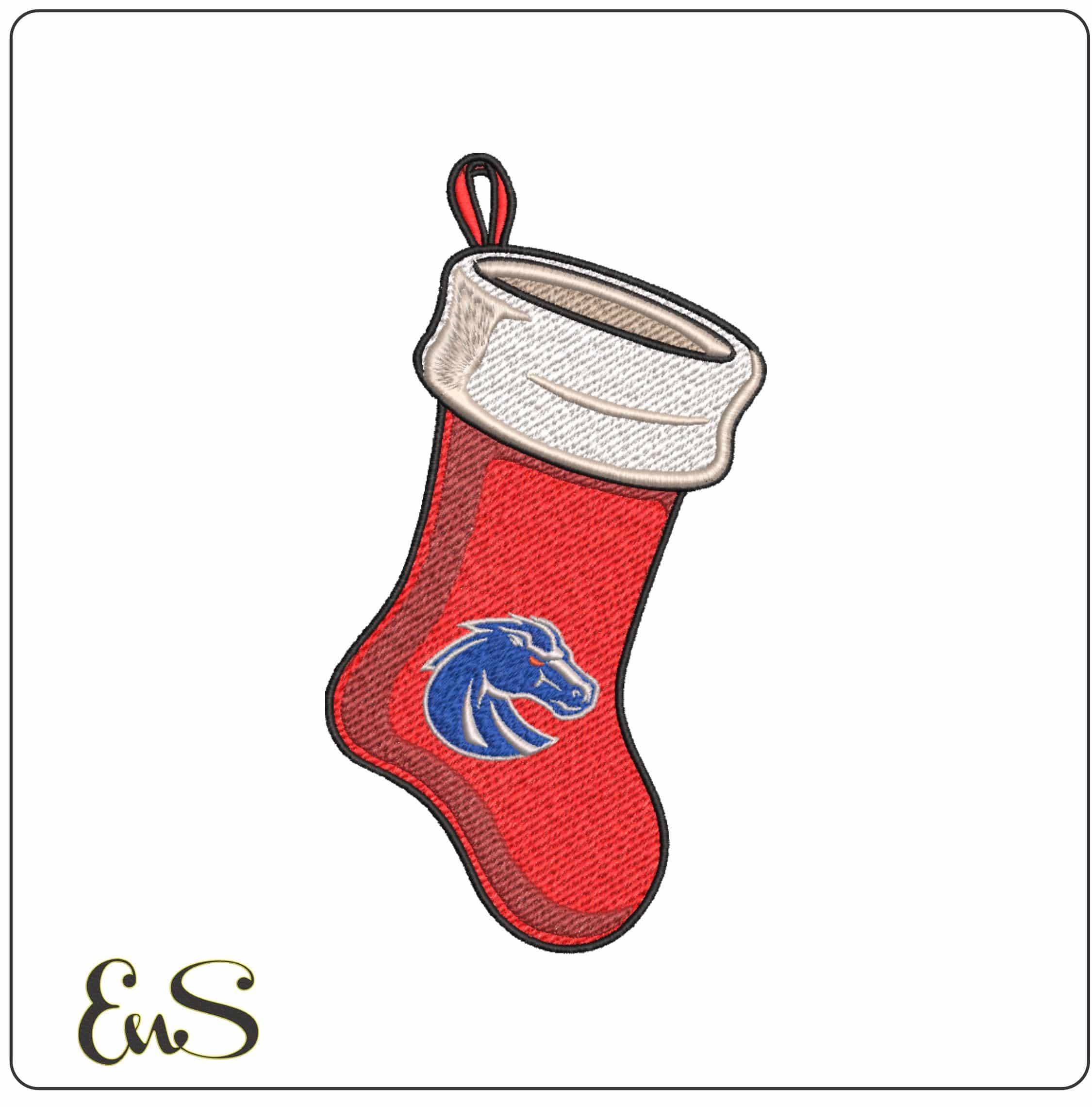 Boise State Broncos Alternate Bronco Christmas Stocking Embroidery Design