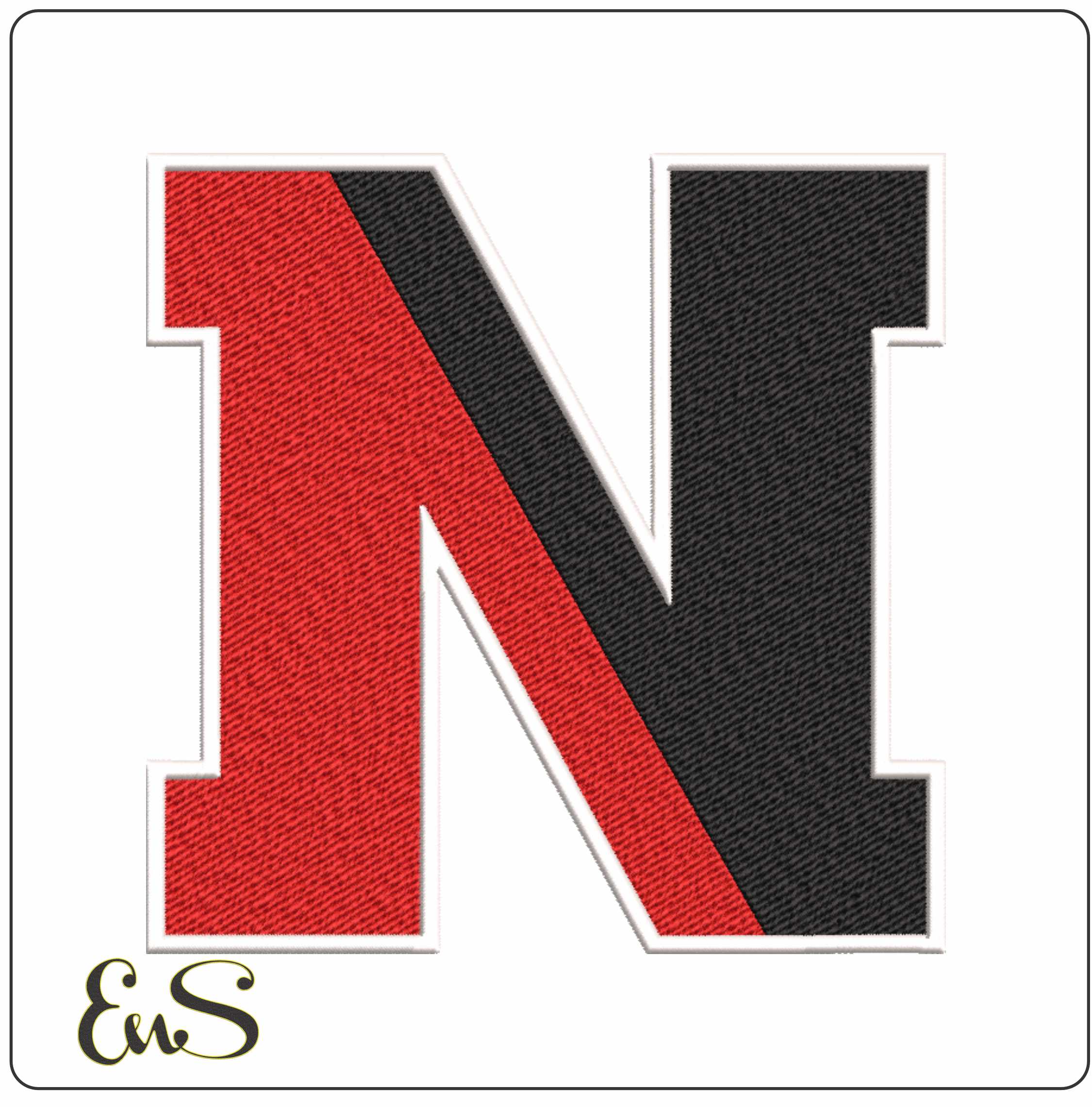 Northeastern Huskies Red and Black N Embroidery Design