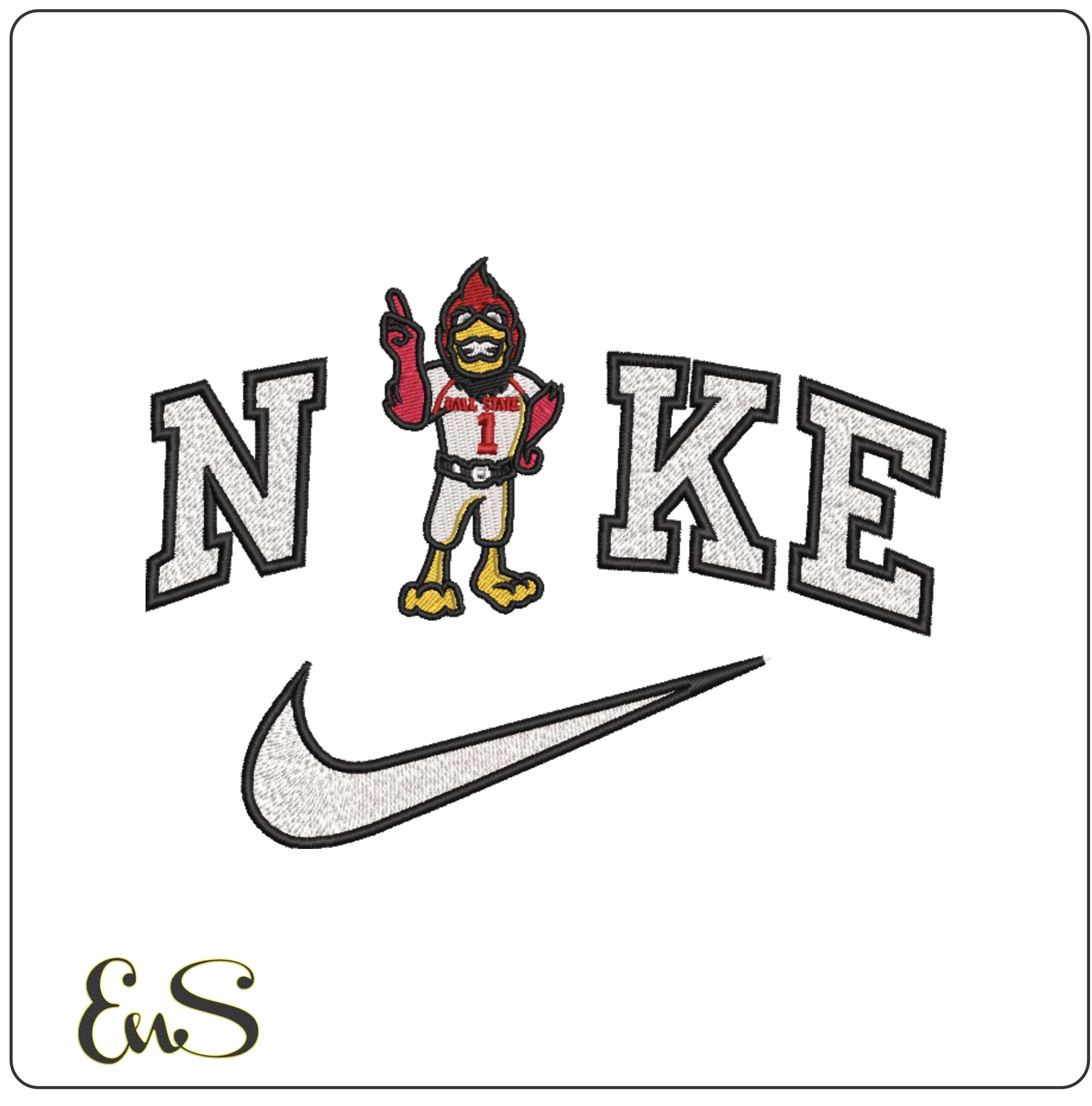 Nike Ball State Cardinals Mascot University   - Elegant embroidery design file-instant download