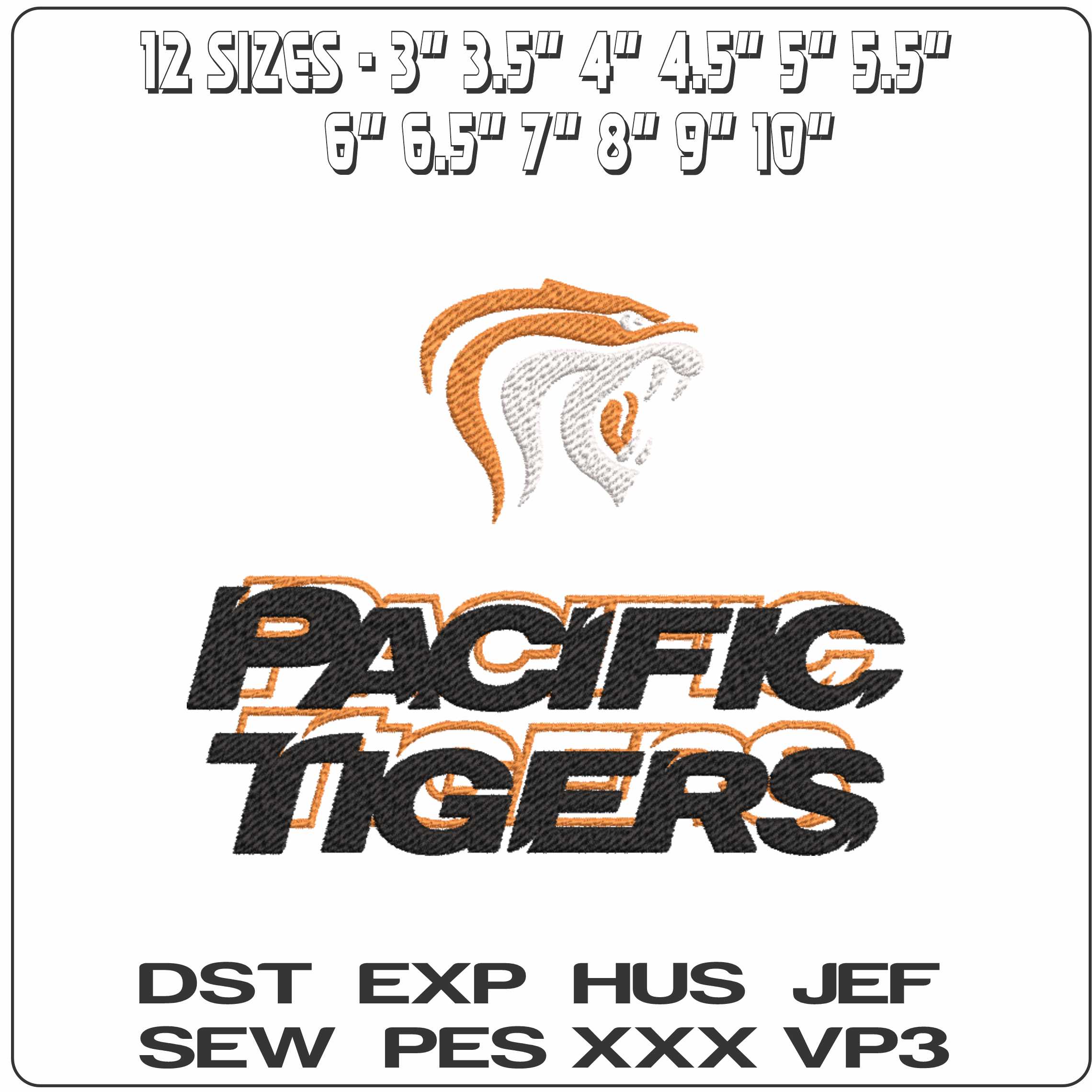 Pacific Tigers Logo machine embroidery design
