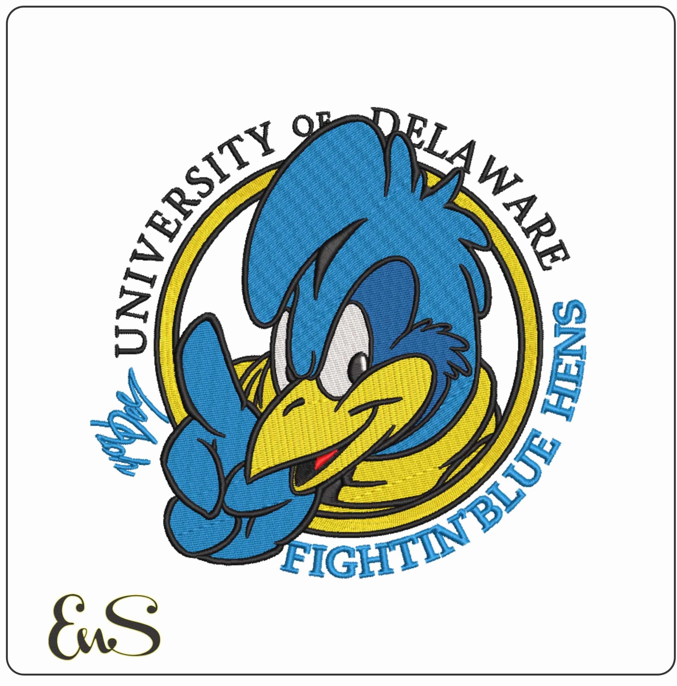 Delaware Fightin Blue Hens 1999-2009 Ringed Badge Embroidery Design