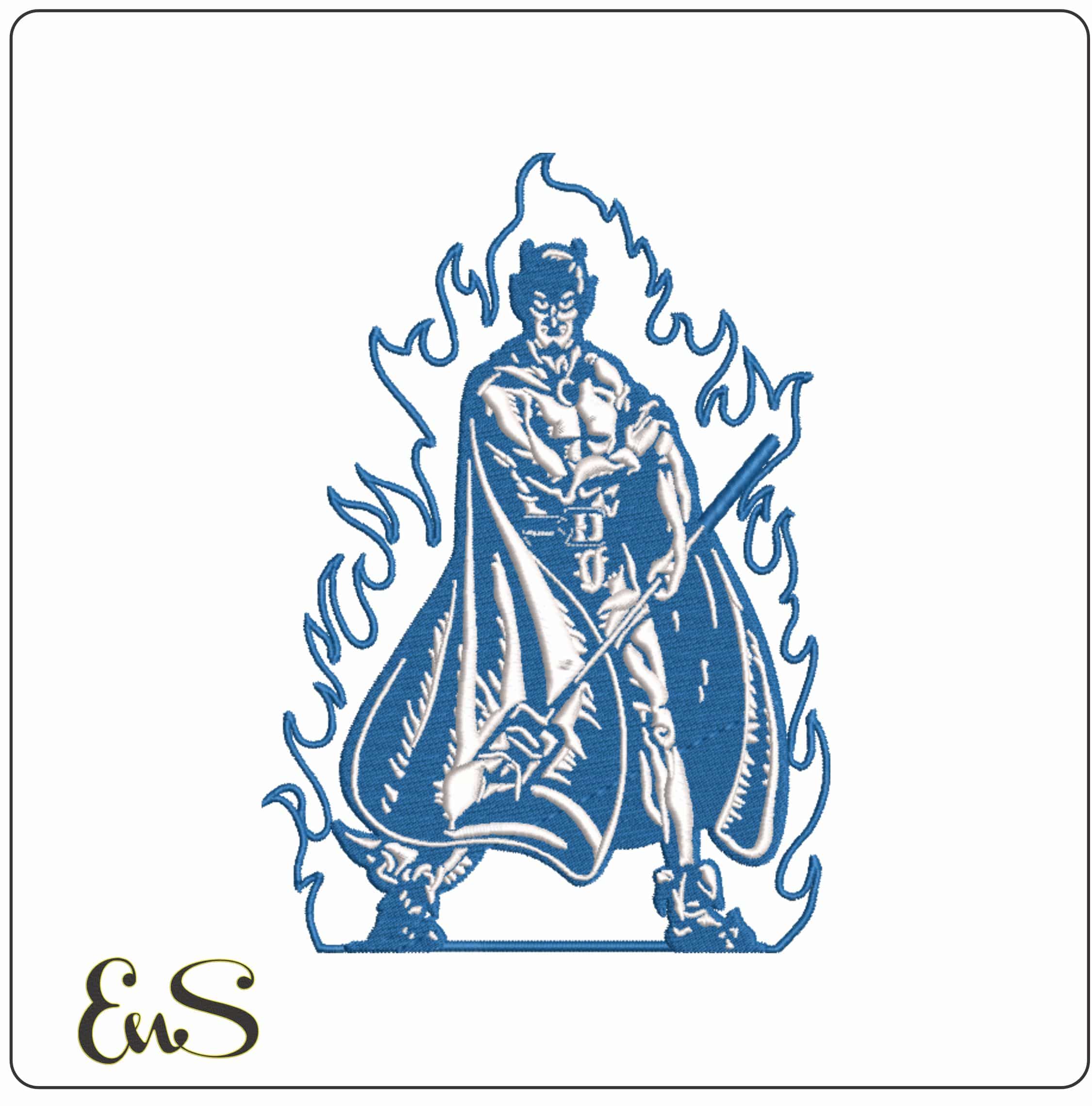 Duke Blue Devils Charging Devil Trident Embroidery Design