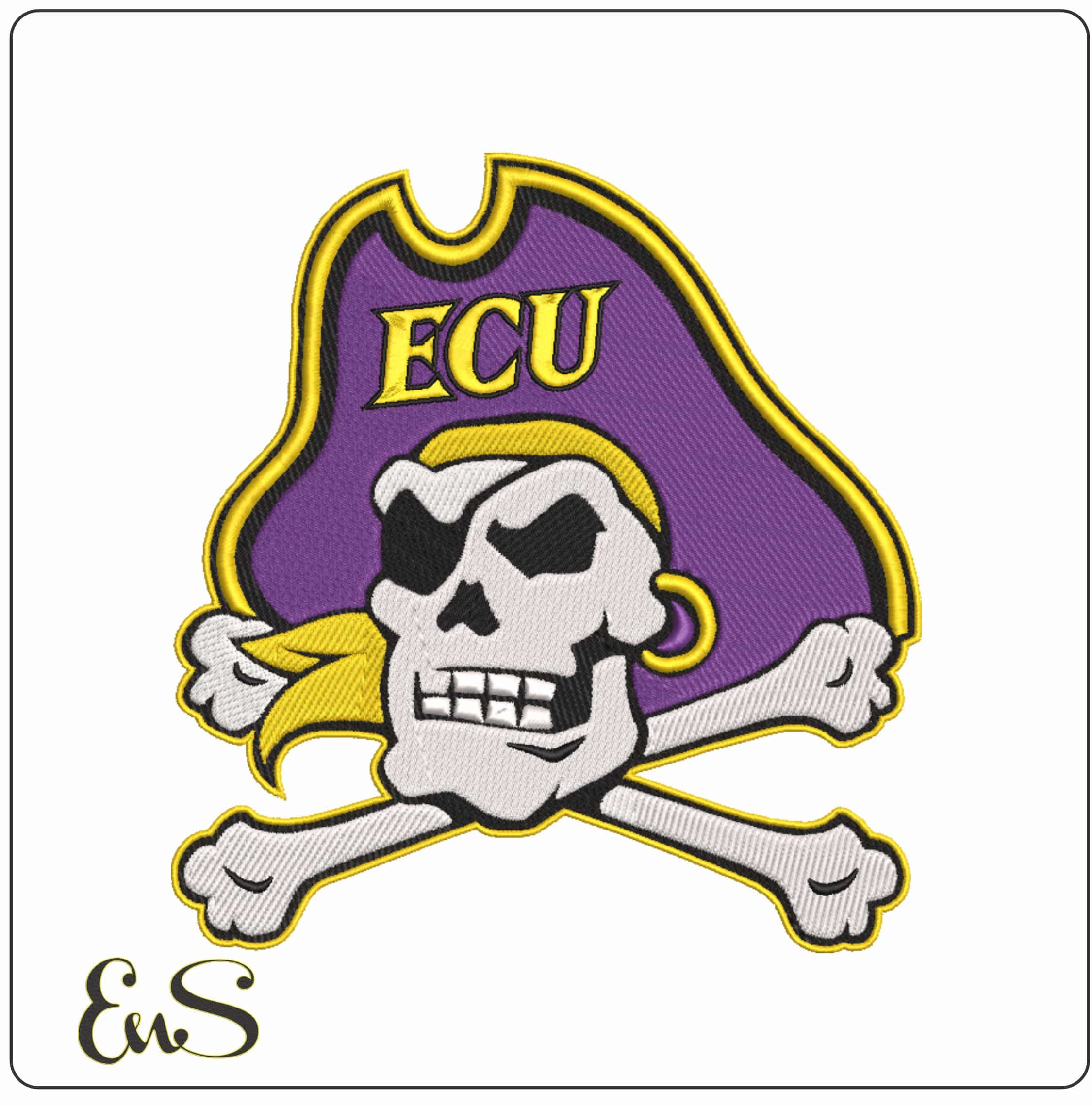 East Carolina Pirates Skull ECU Hat Embroidery Design