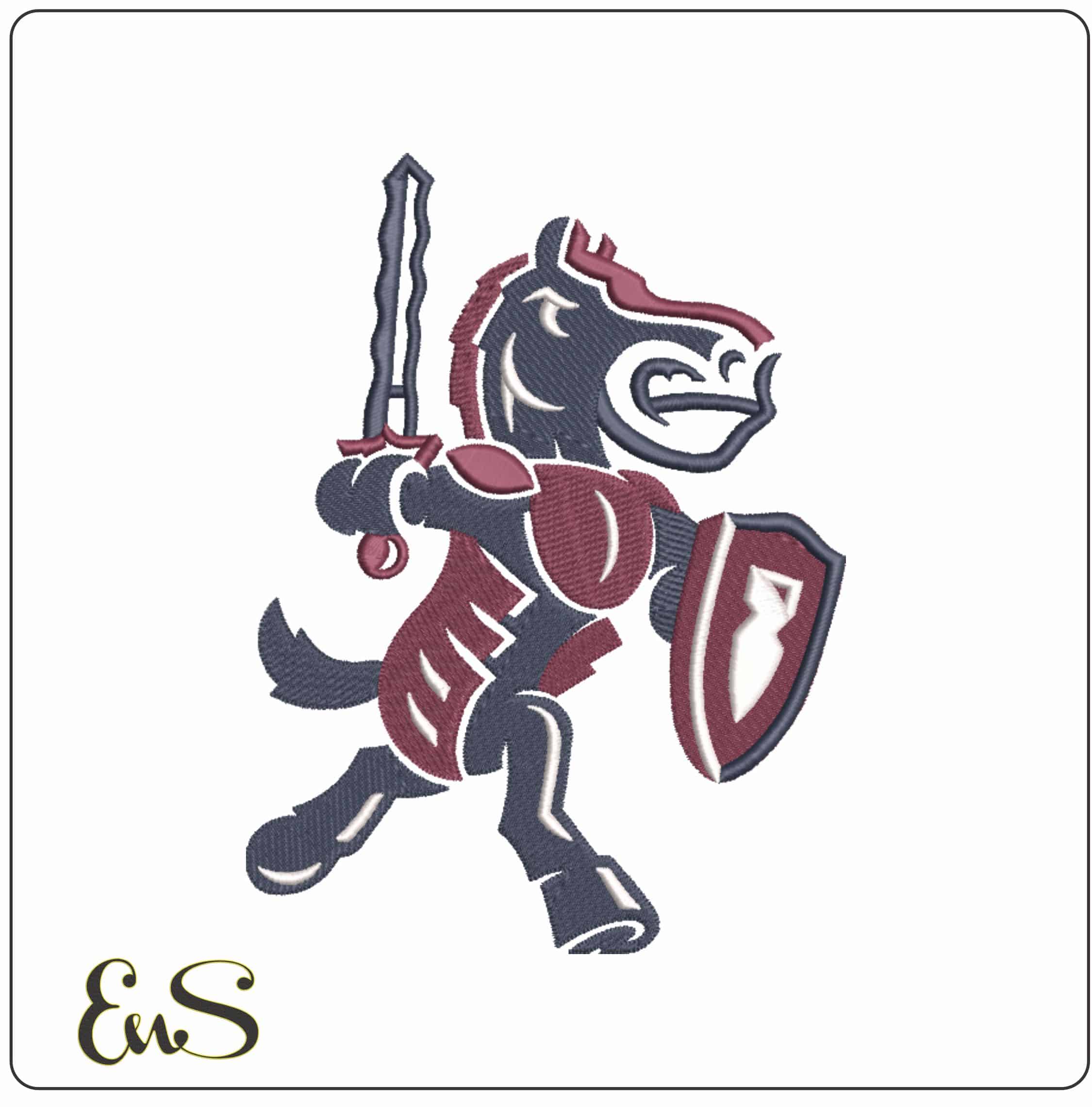 Fairleigh Dickinson Knights Charging Armoured Horse Embroidery Design