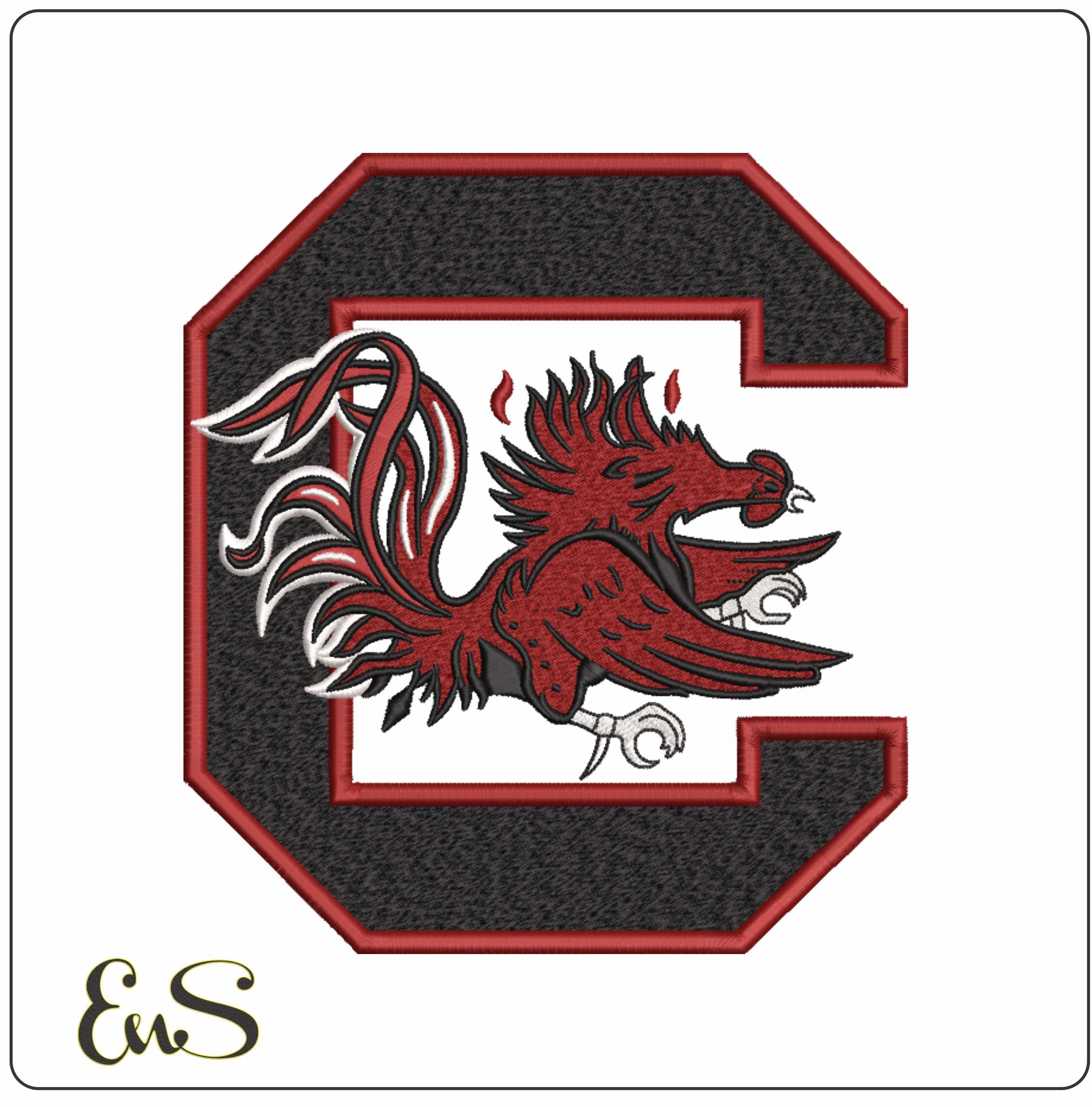 South Carolina Gamecocks Block C Gamecock Logo Embroidery Design