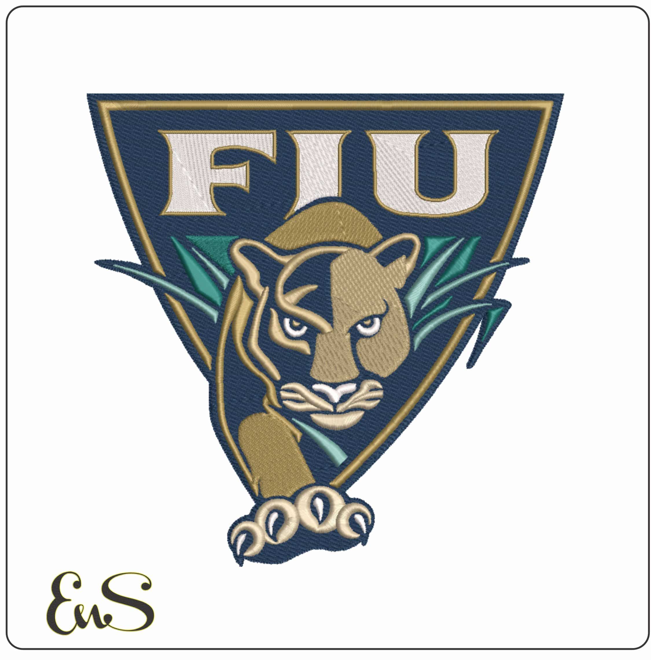 FIU Panthers 2001-2008 panther shield embroidery design in navy and gold