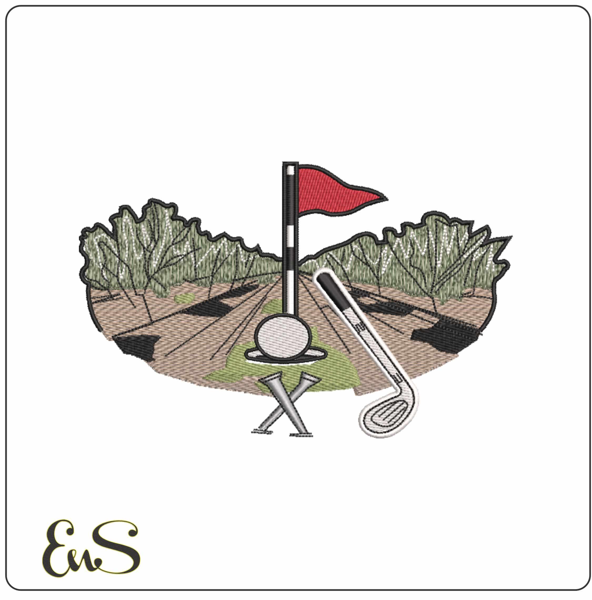 Golf Tree lined Fairway - Elegant embroidery design file-instant download