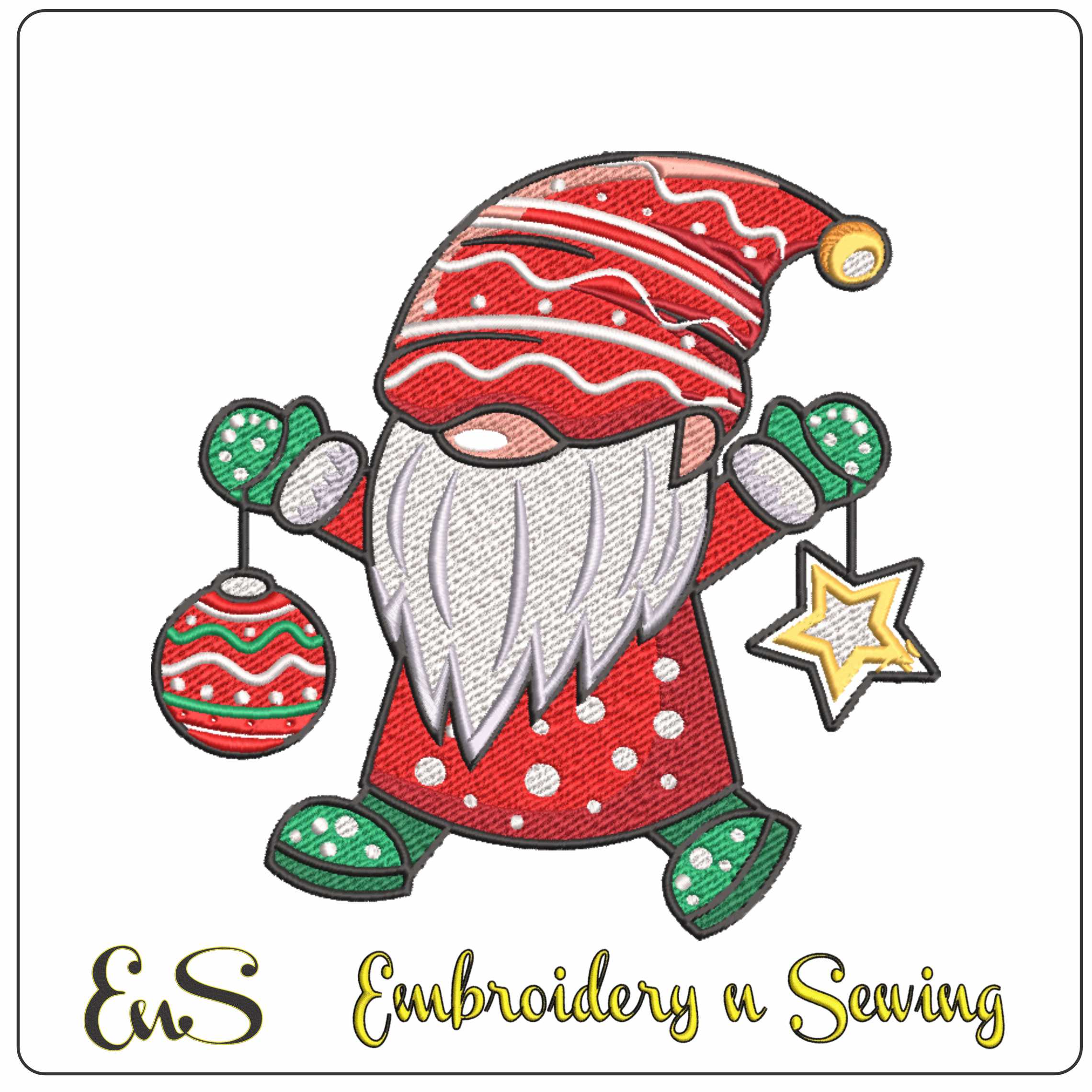 Christmas Gnome with Bubbles Embroidery Design