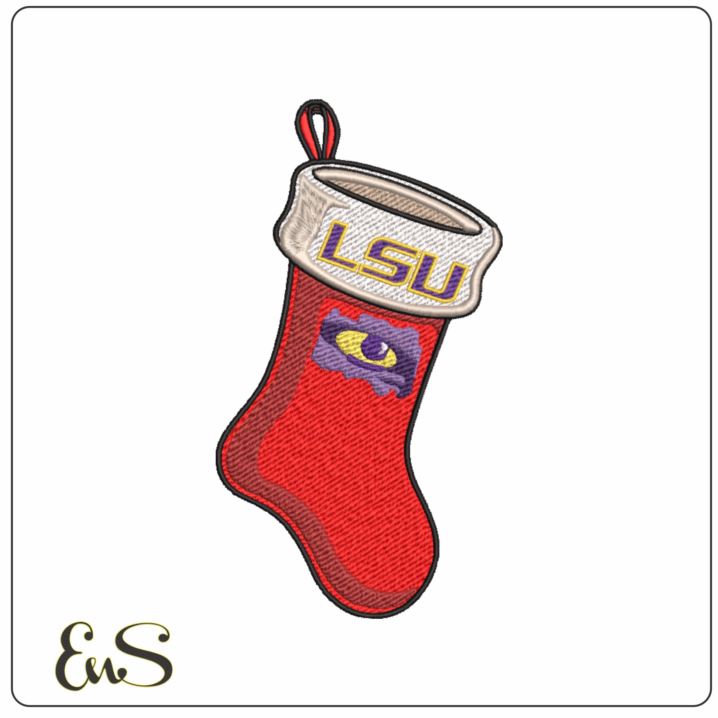 LSU Tigers Christmas Stocking Embroidery Design