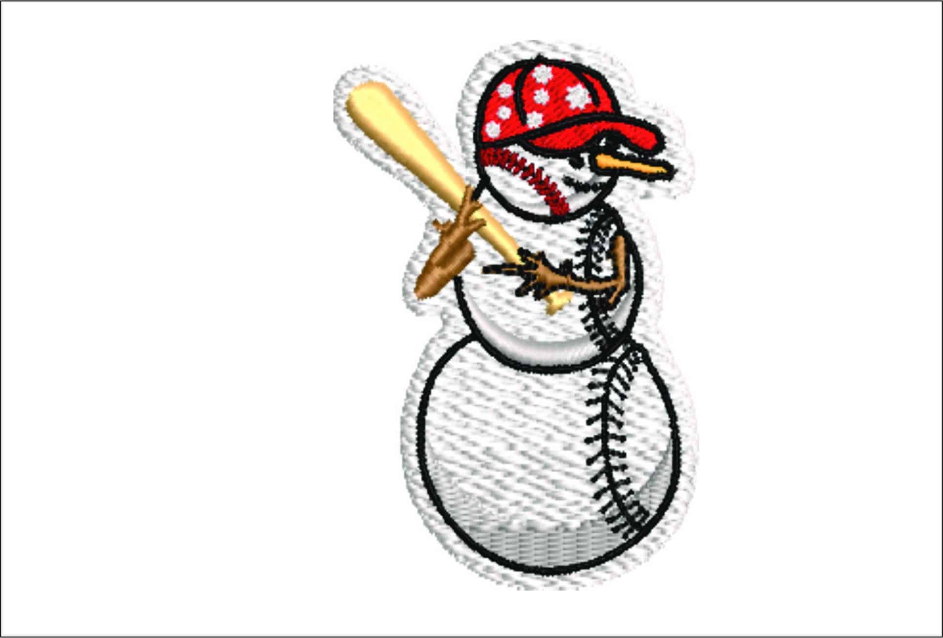Small Baseball Snowman Christmas Embroidery Design