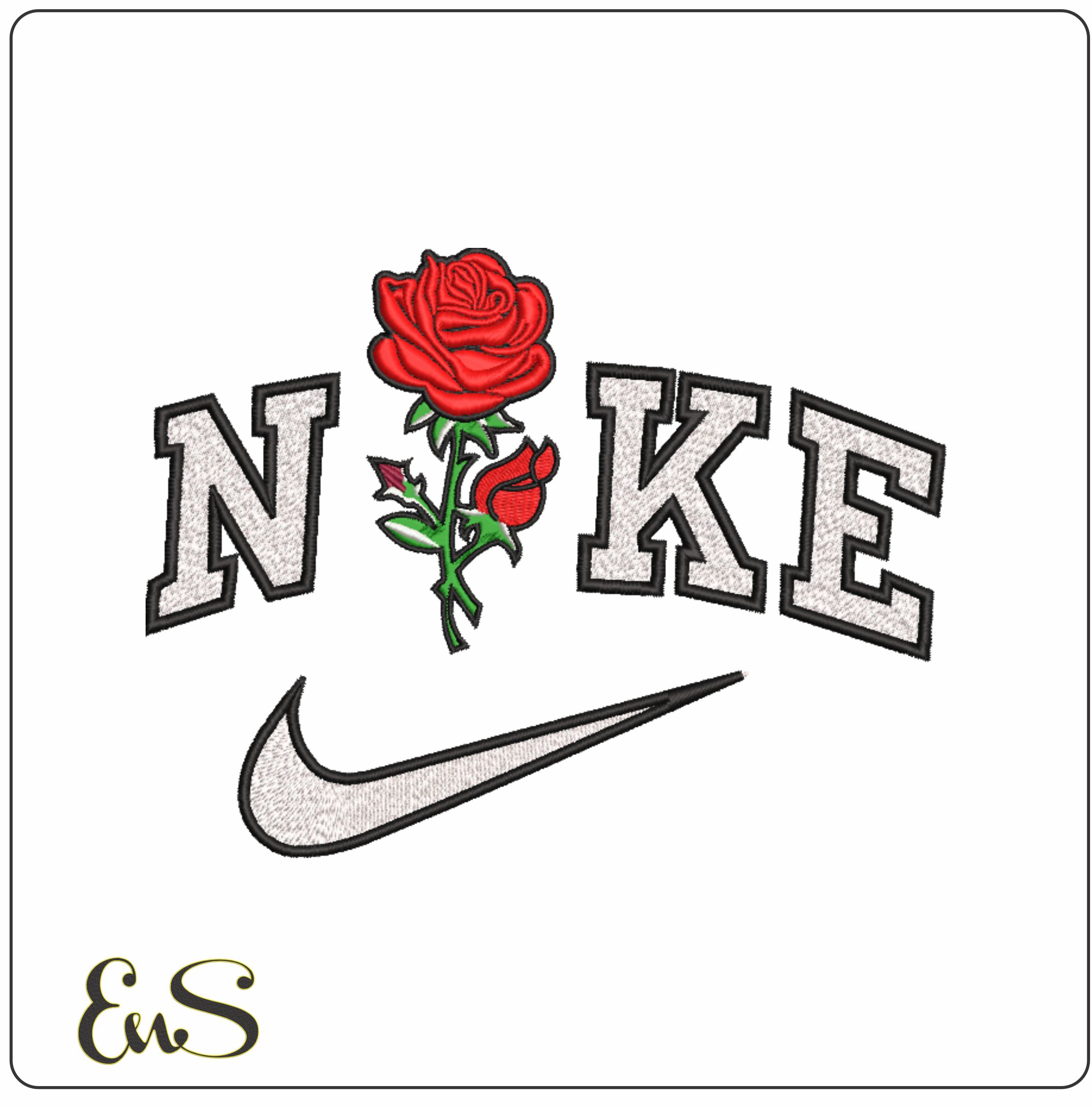 Nike Single Stem Red Rose And Bud machine embroidery design