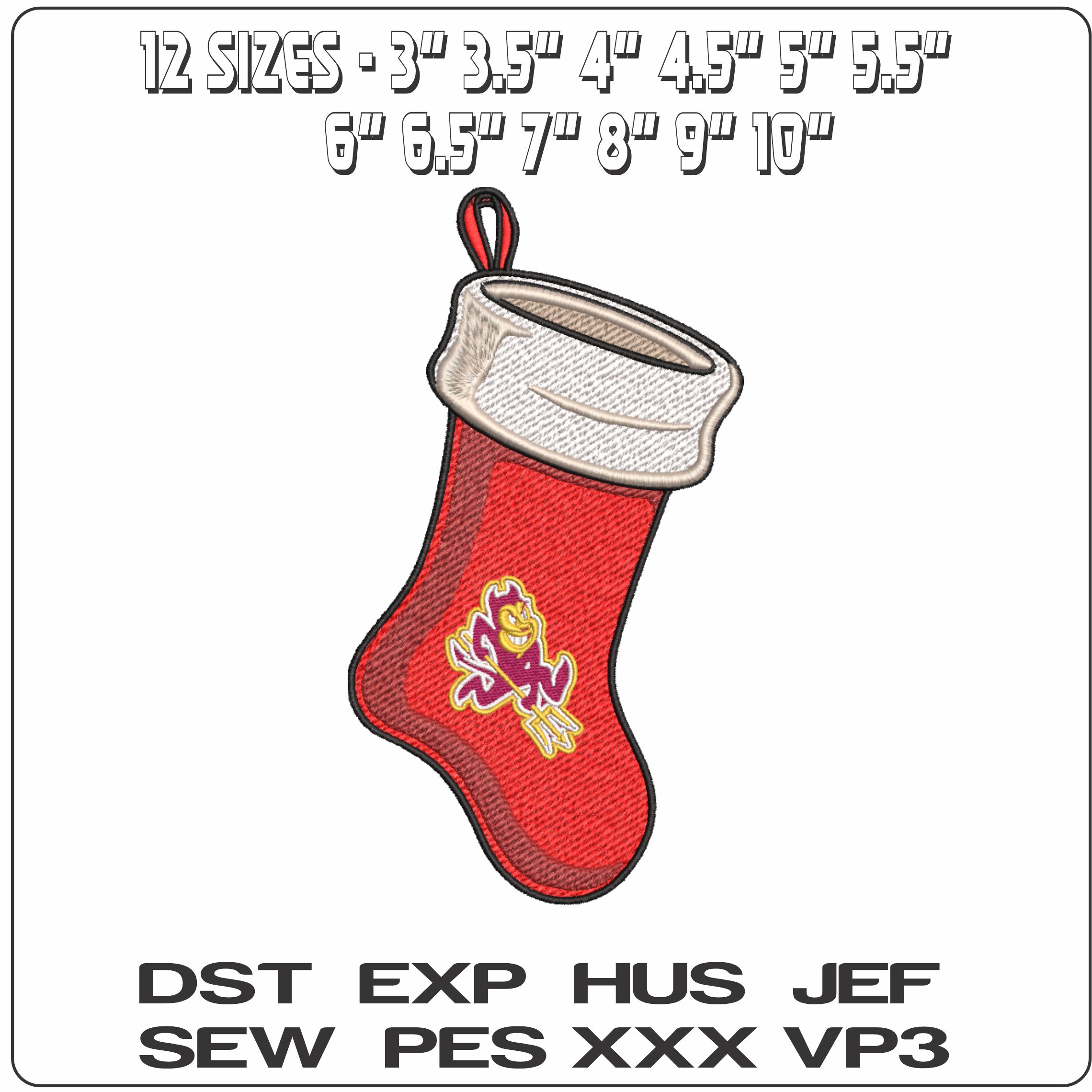 Arizona State Sparky Pitchfork 1980-2010 Christmas Stocking Embroidery Design