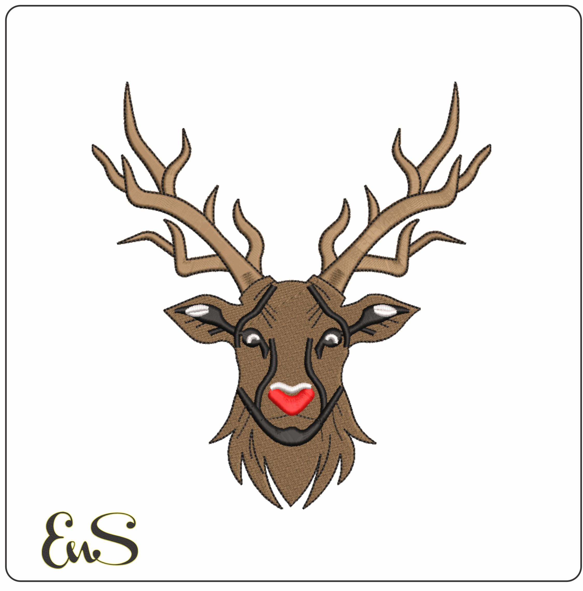 Rudolf The Reindeer Head machine embroidery design