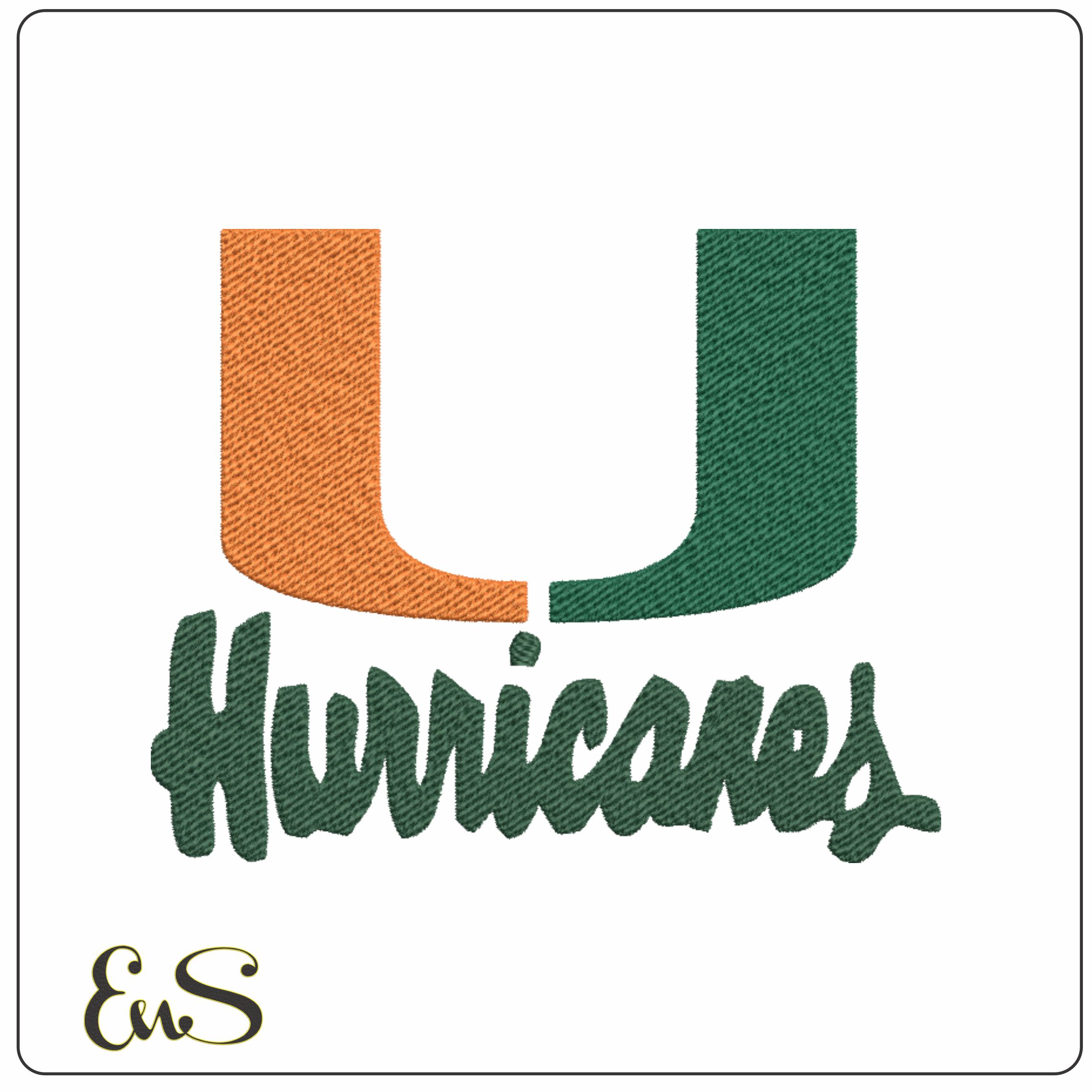 Miami Hurricanes Split U with Hurricanes Script Embroidery Design