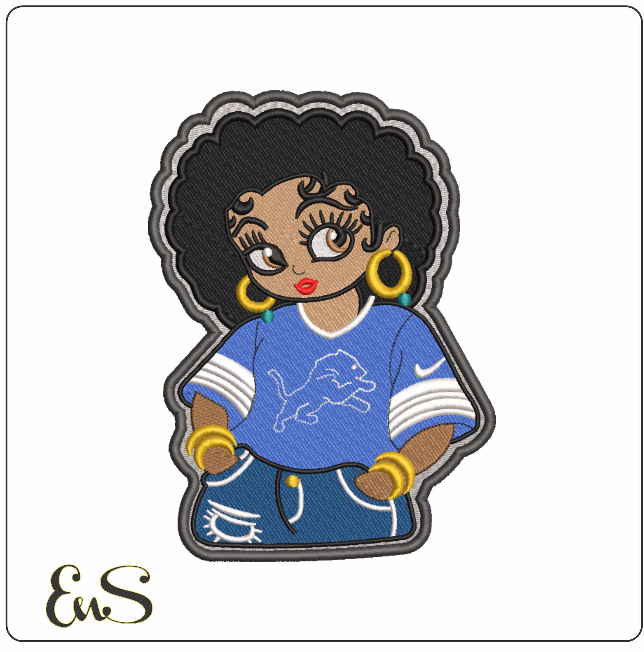 Girl With Detriot Lion Patch