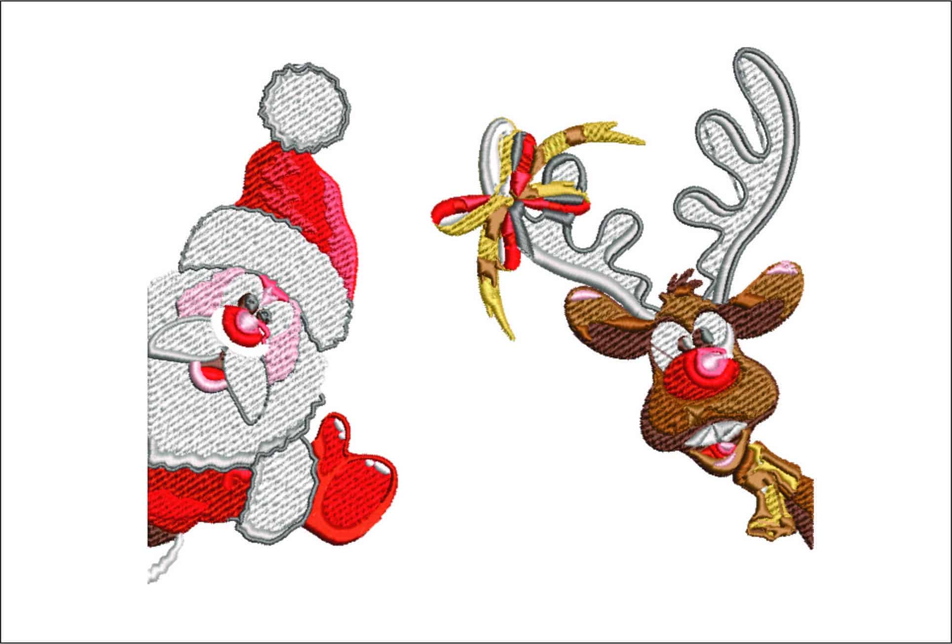 Deer and Santa Christmas Embroidery Design