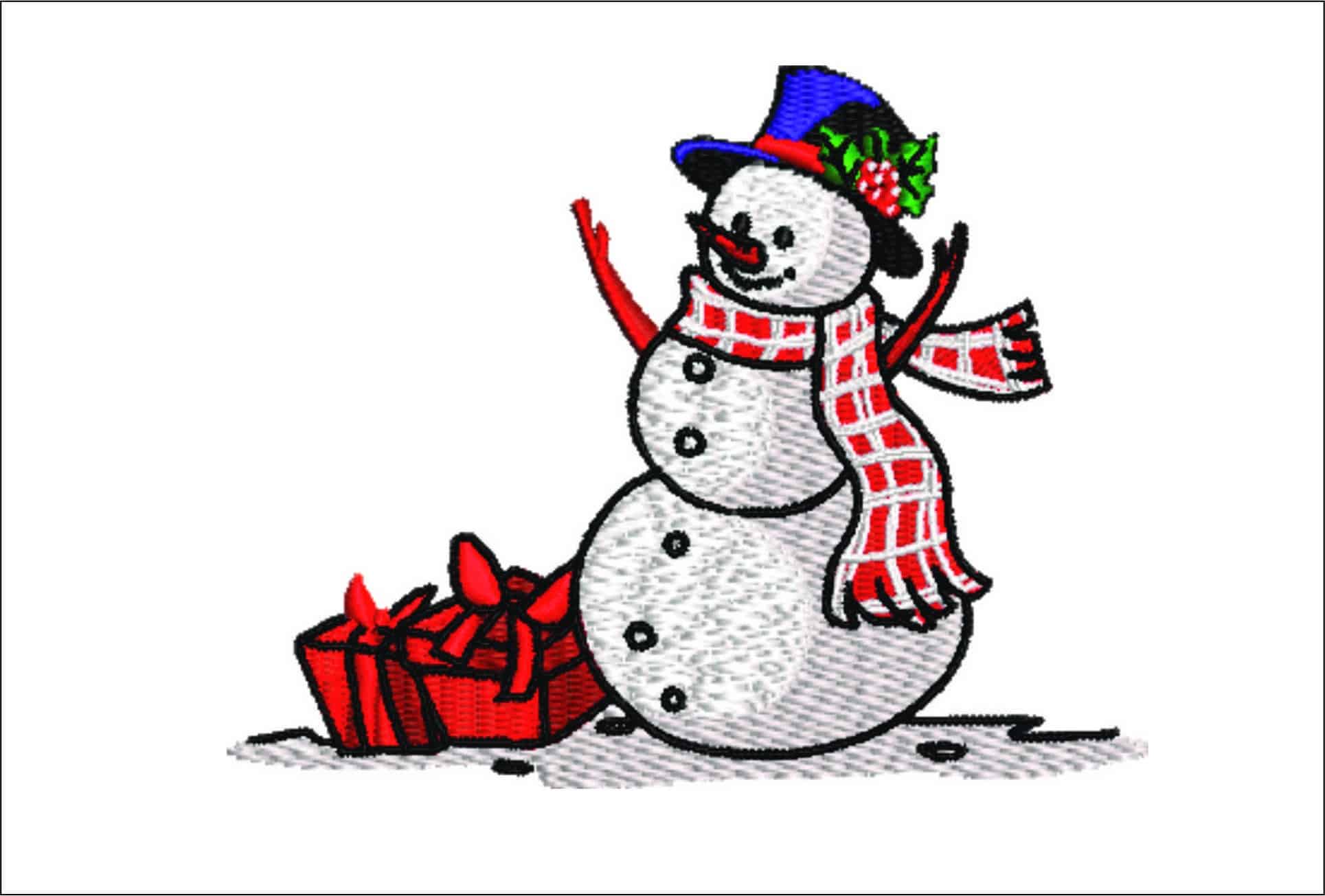 Small Christmas Snowman with Present Embroidery Design