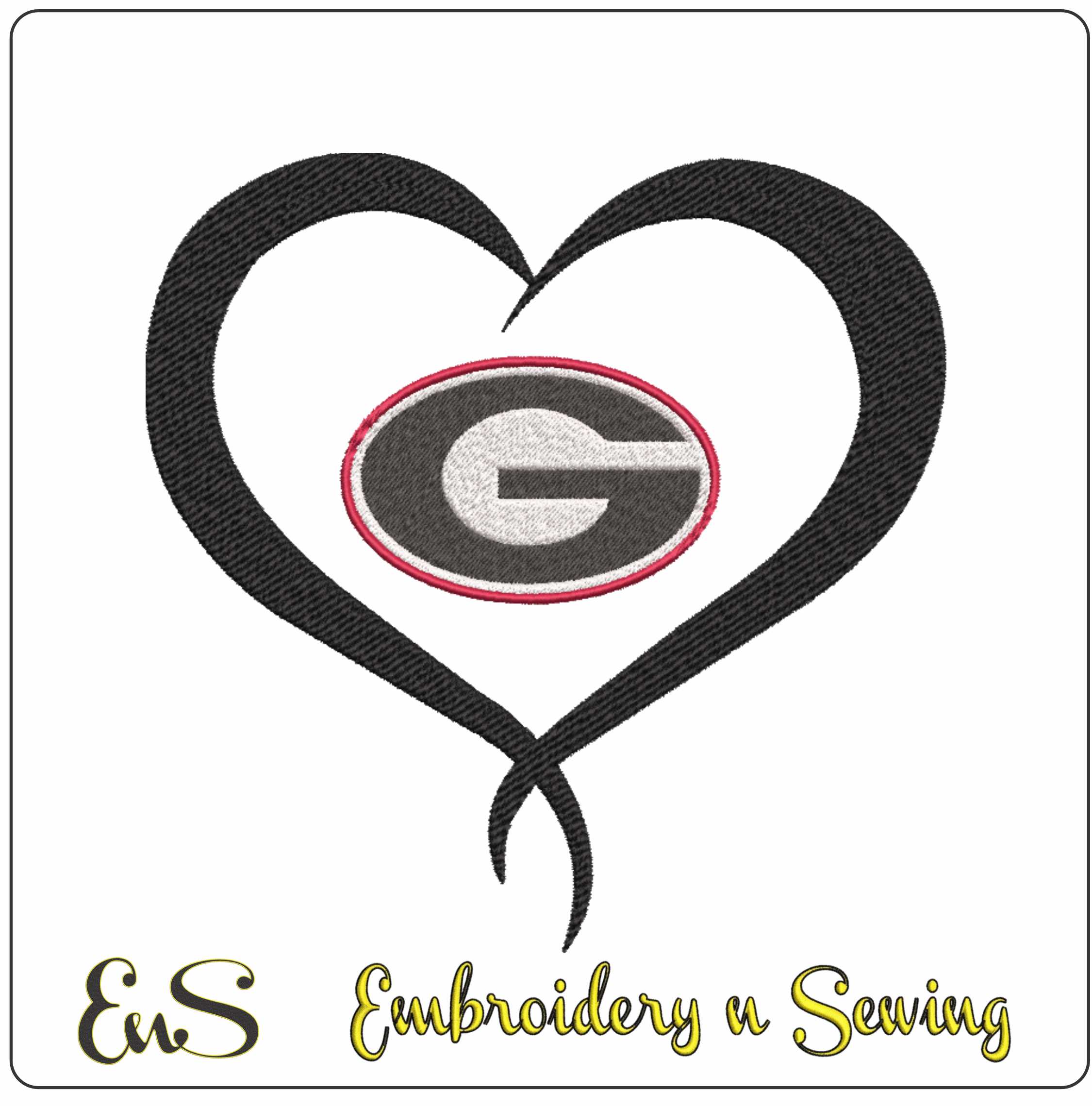 Georgia Bulldogs G Heart Embroidery Design