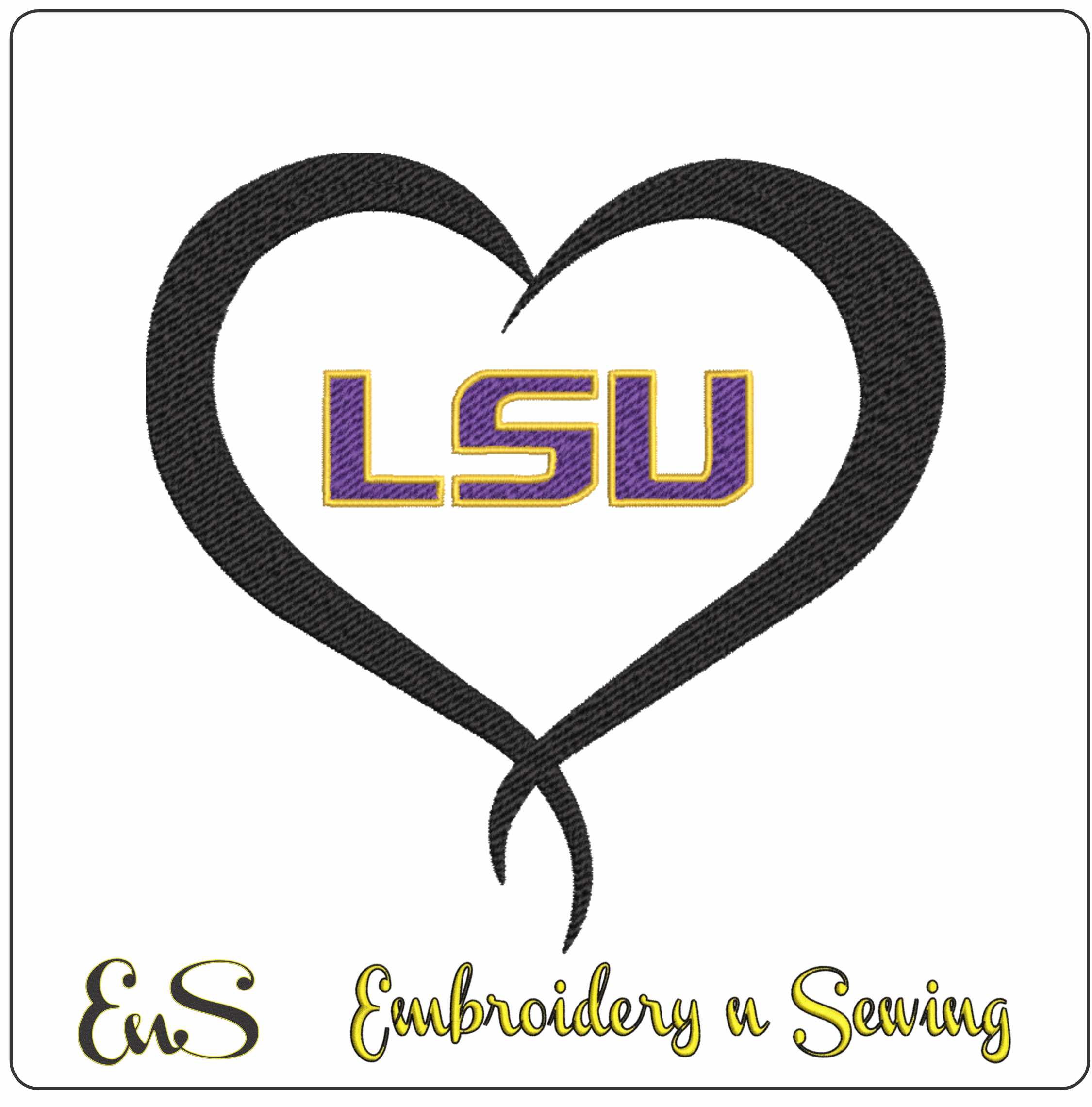 LSU Tigers Twisted Heart Embroidery Design