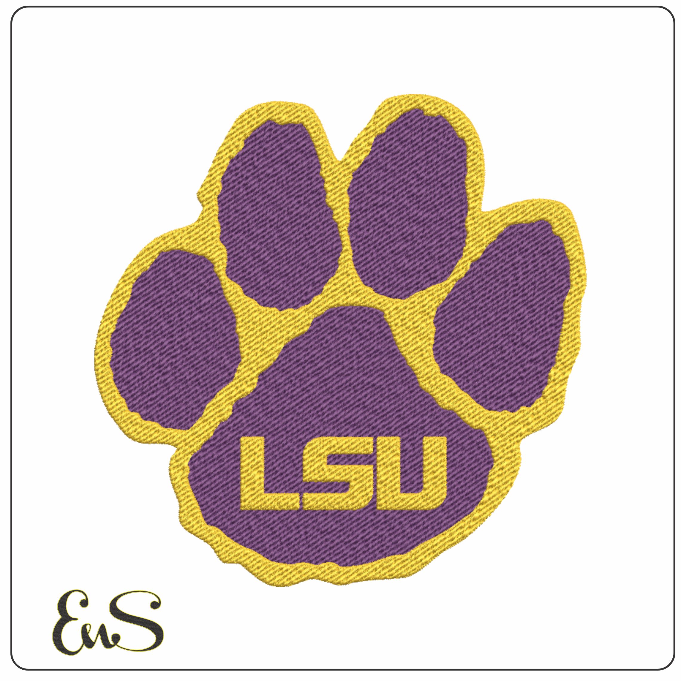 LSU Tigers Purple Paw Print Logo Embroidery Design