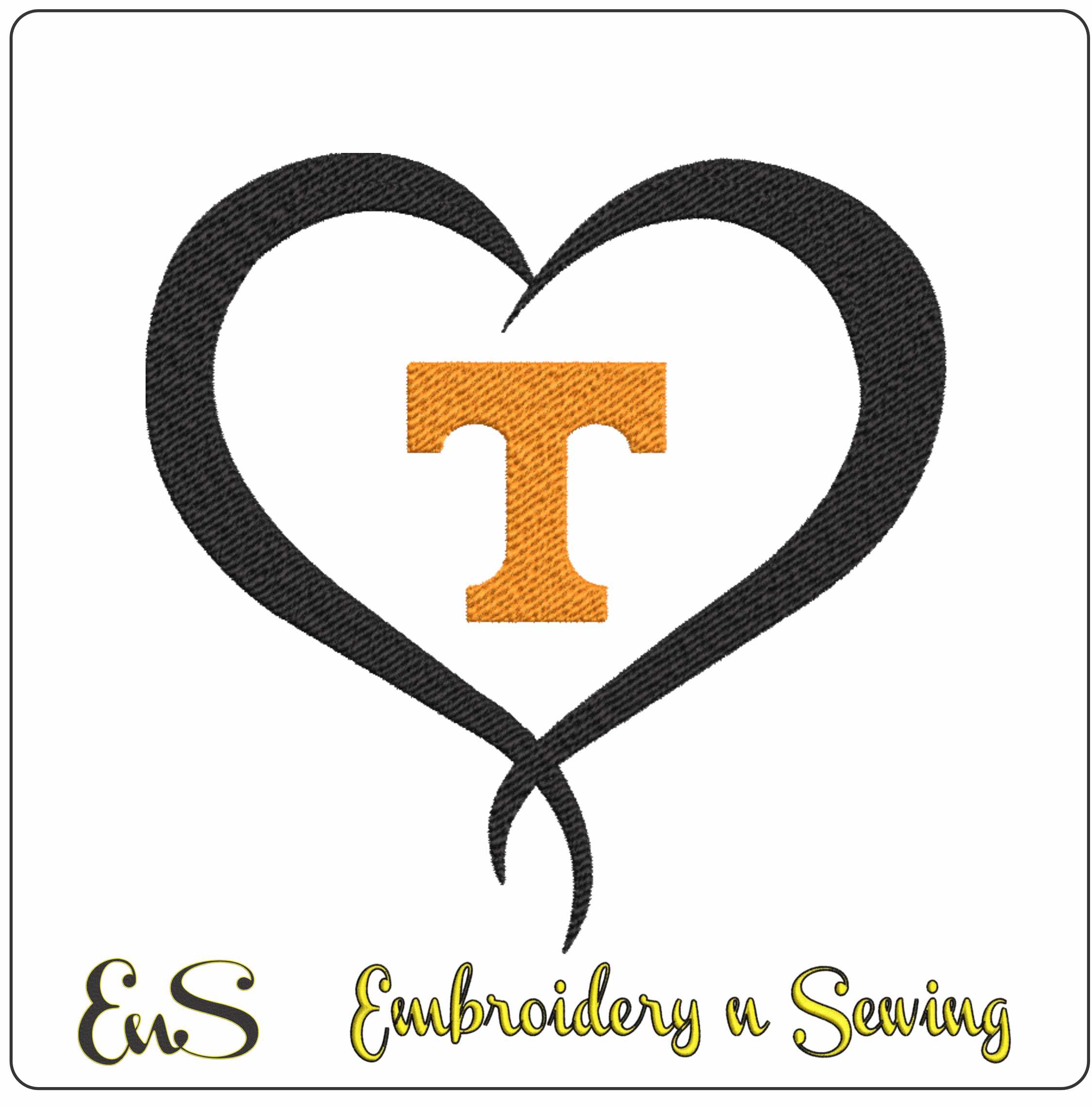Tennessee Vols T Twisted Heart Embroidery Design
