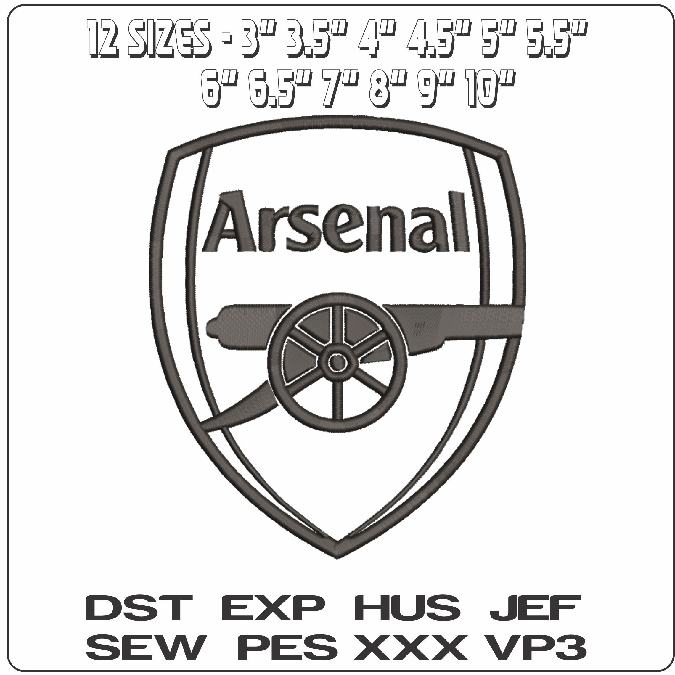 Arsenal Gunners Outline Baby and Toddler Embroidery Design