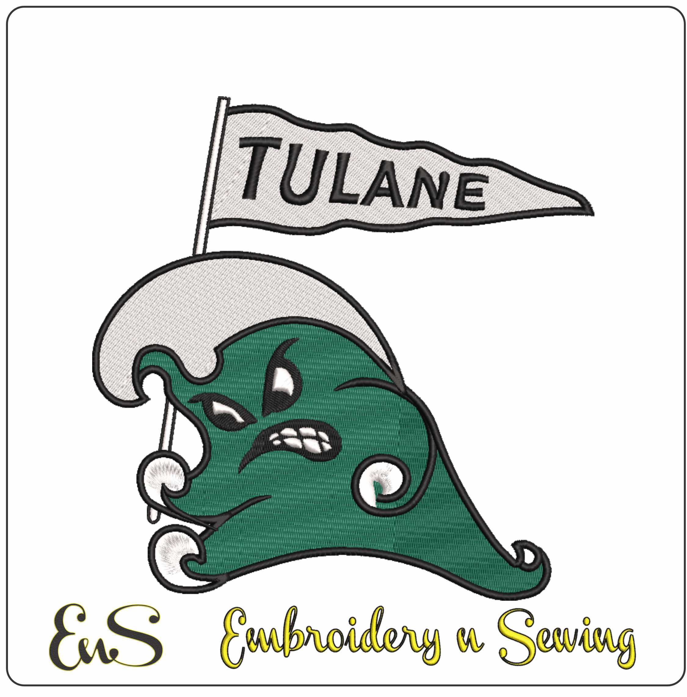 Tulane Green Wave 1964 1986 Tulane University machine embroidery design