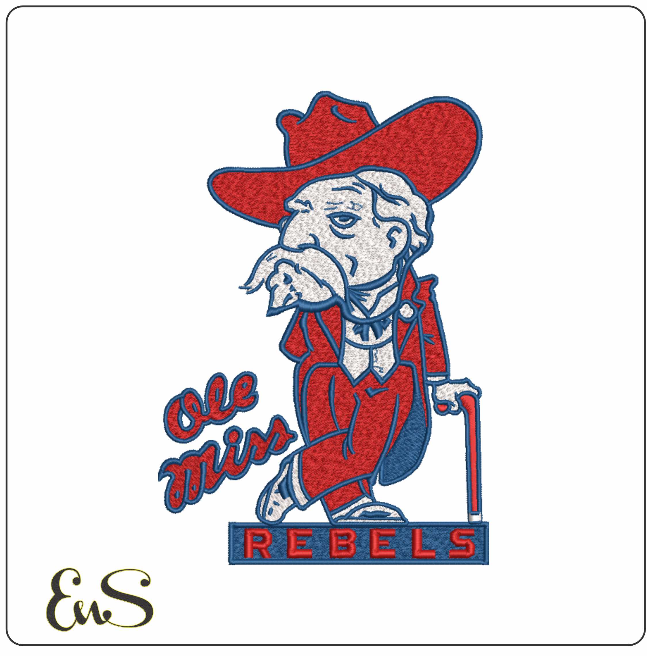 Ole Miss Rebels Vintage Mascot Wordmark Embroidery Design