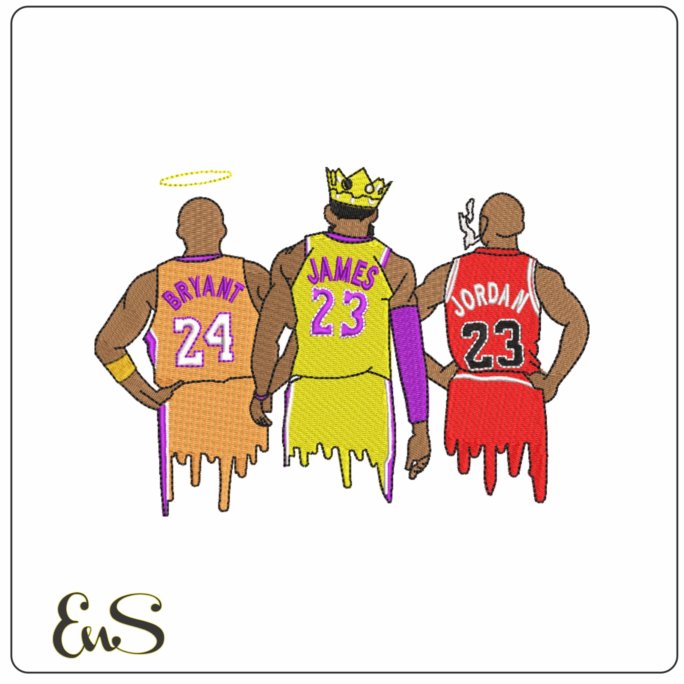 Kobe Bryant  Lebron James and Michael Jordan NBA legends- embroidery machine pattern file - instant download