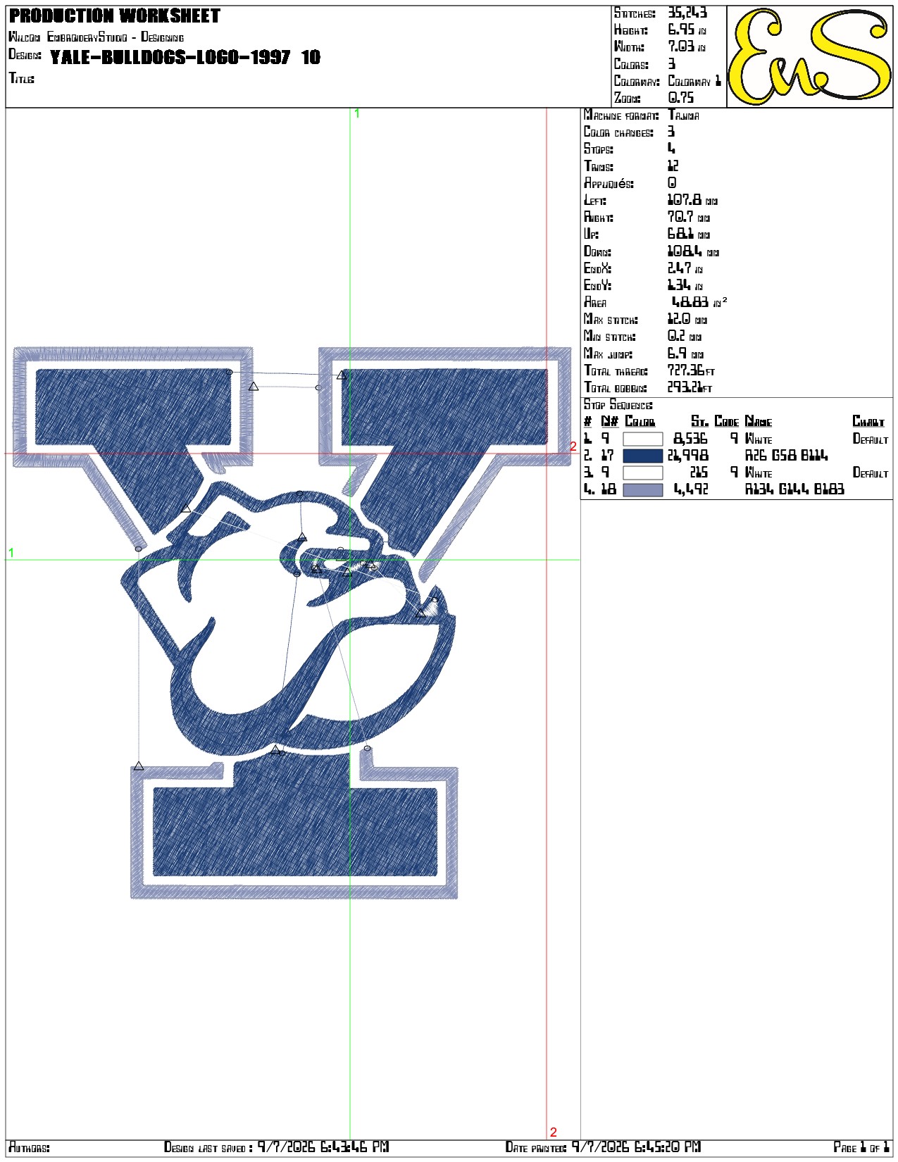 Yale Bulldogs 1997 Logo Embroidery Design